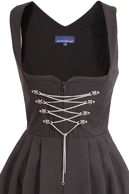3046-1217-sw5-01 Langes Dirndl Amber schwarz mit Kettenschnürung - Detail Mieder