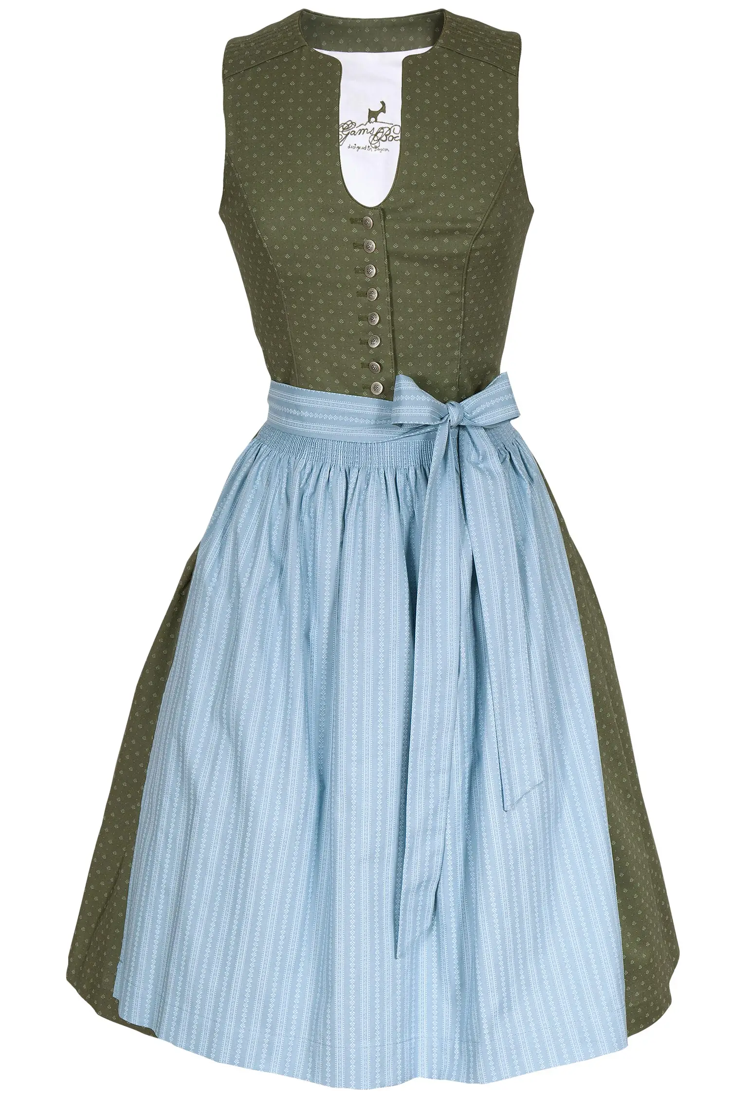 Baumwolldirndl traditionell moosgrün hellblau 