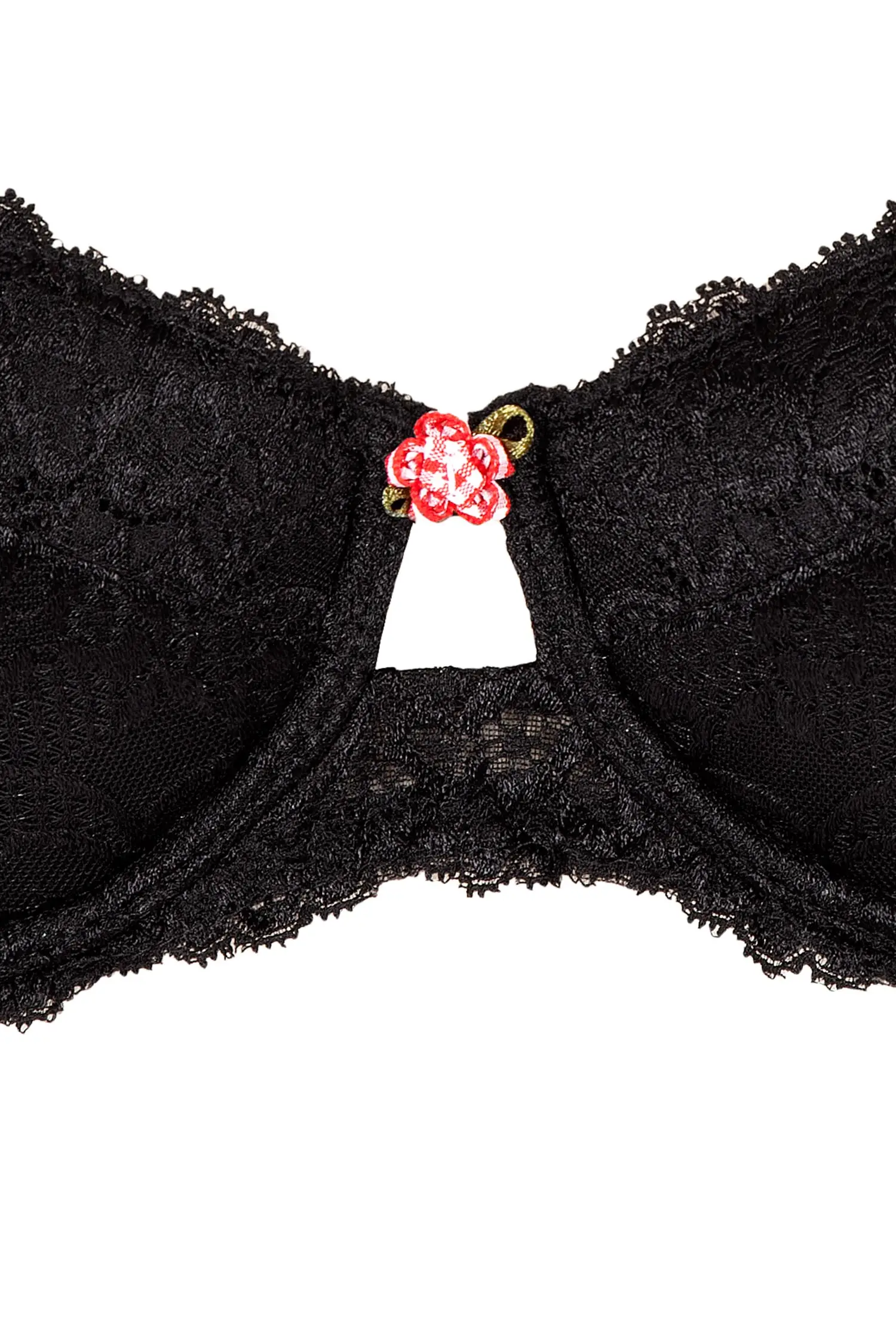 Dirndl BH schwarz aus Spitze mit Rose Dirndl BH in schwarz mit Spitze und Rose und leichtem Push-up frei detail