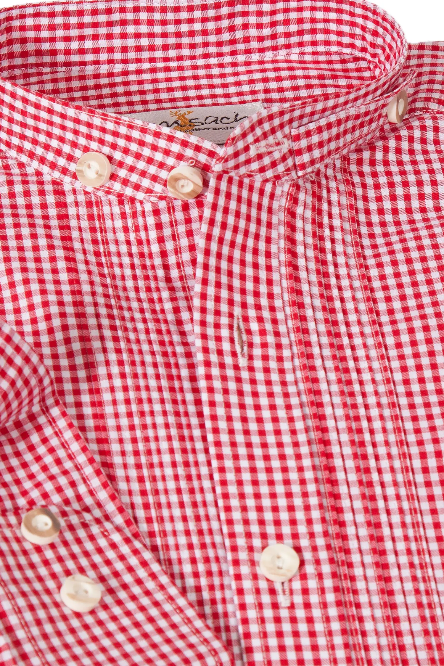 Kinder Trachtenhemd in rot kariert mit Stehkragen Detail