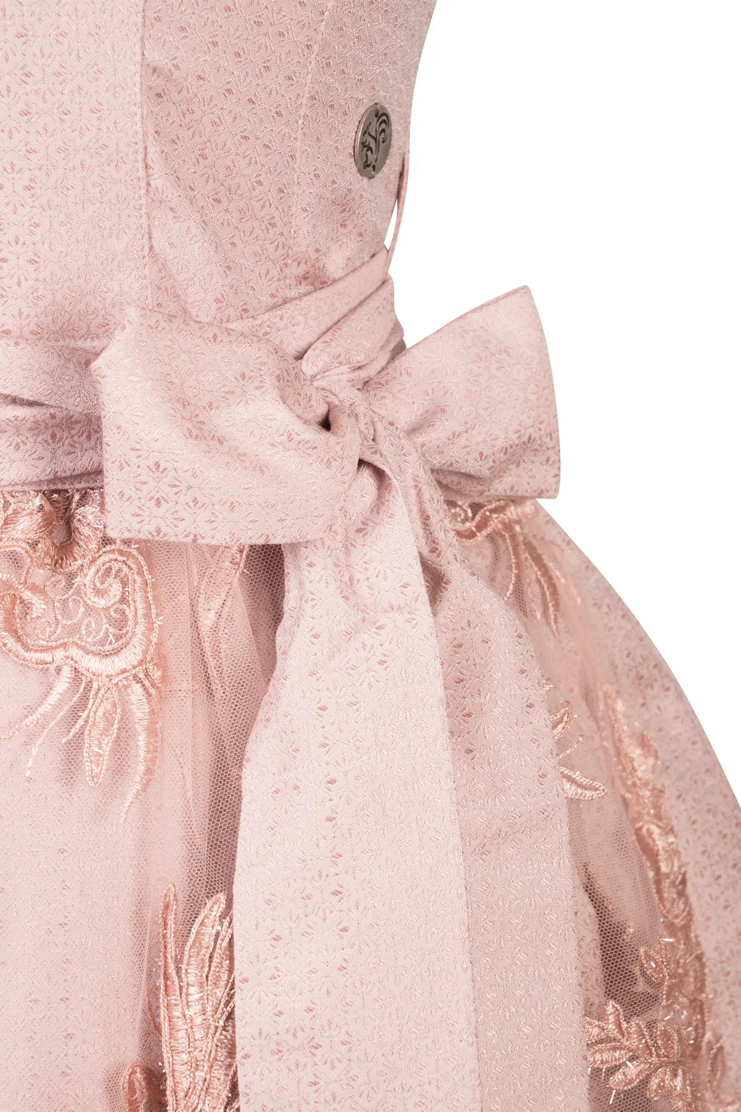 Trendiges Dirndl Dana in Rosa und Glitzerschürze Detail Mieder