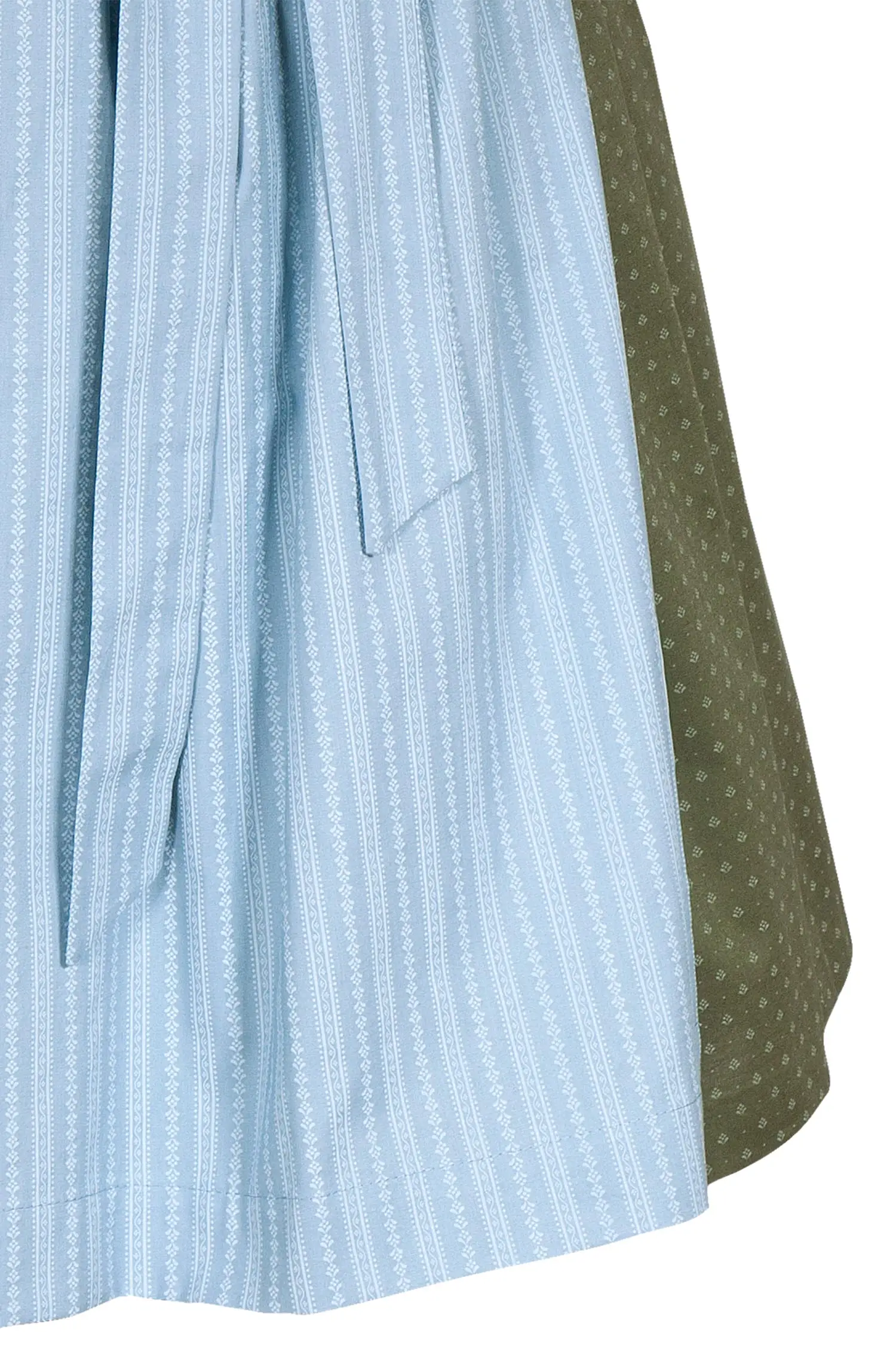 Baumwolldirndl traditionell moosgrün hellblau Detail
