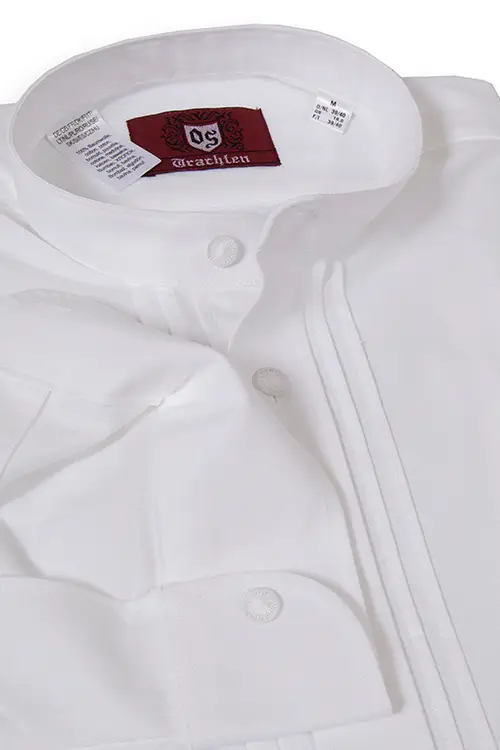 Trachtenhemd aus Baumwolle in weiß mit Stehkragen Detail