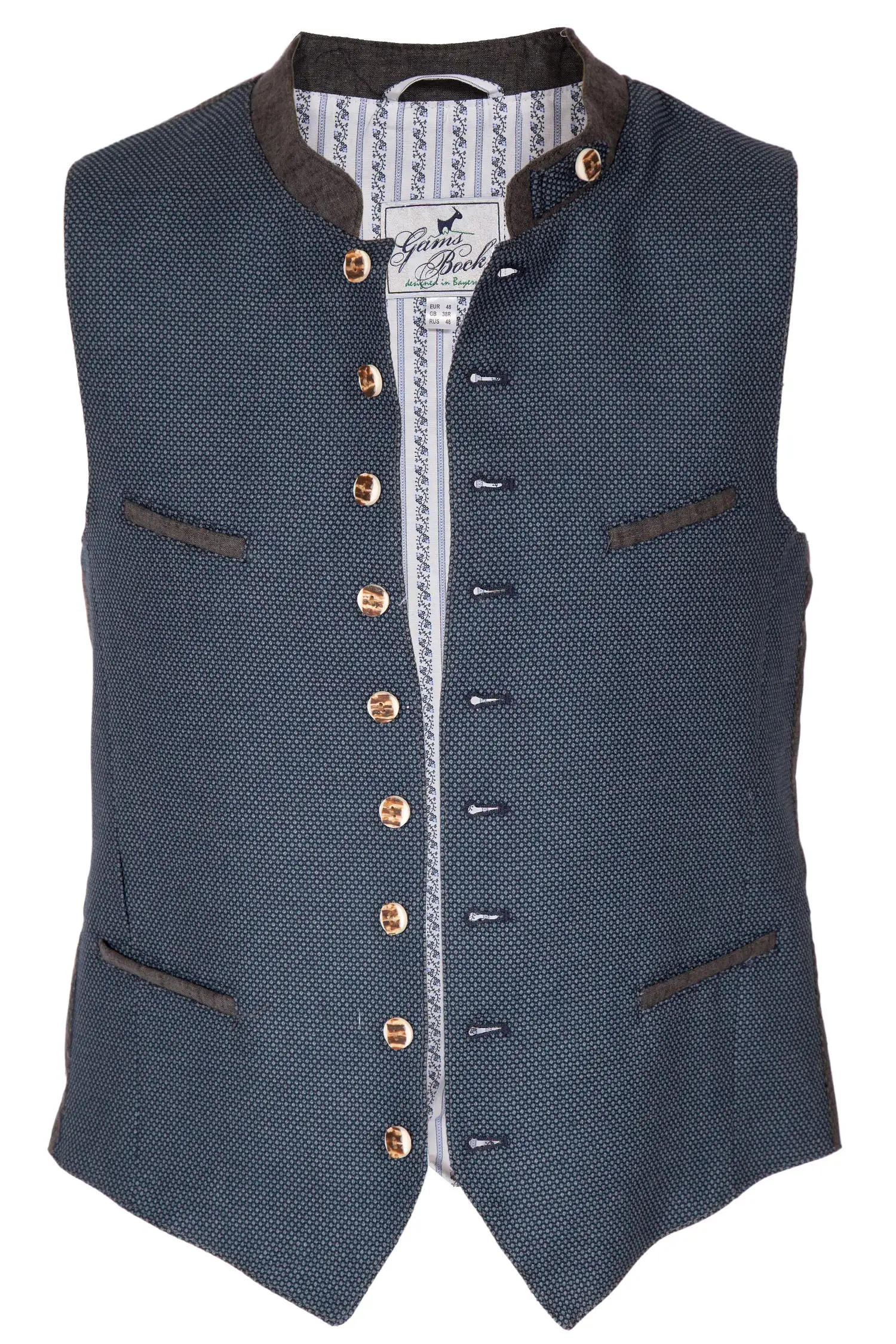 trachtenweste-dunkelblau-1345-0080-bl8-20-01a-1879-a Trachtenweste in dunkelblau aus Webstoff mit Punkten