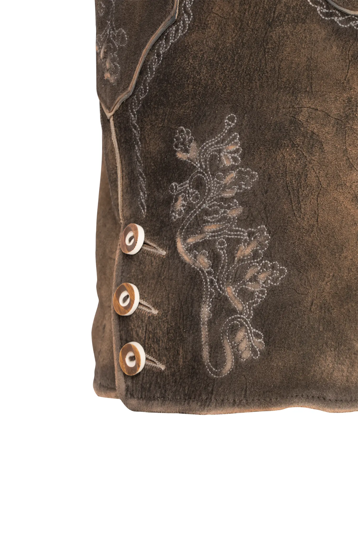 Lederhose Zellersee in Braun Detail Stickerei