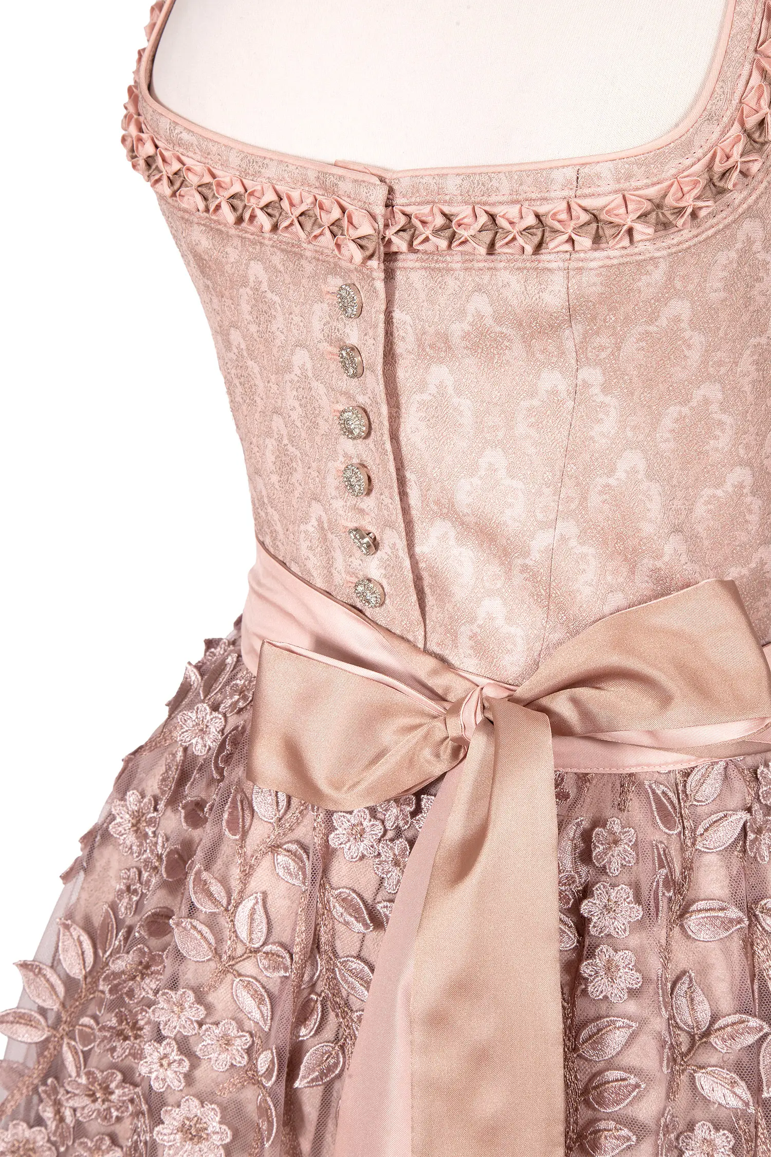 Wenger Midi Dirndl Linda in rosenholz mit Spitzenschürze Mieder