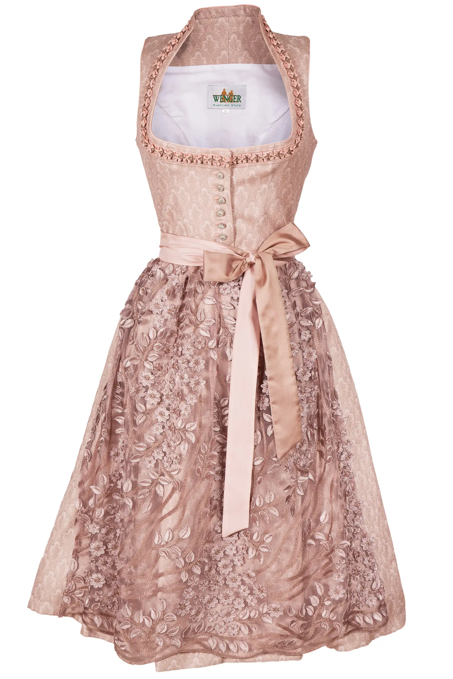 Wenger Midi Dirndl Linda in rosenholz mit Spitzenschürze