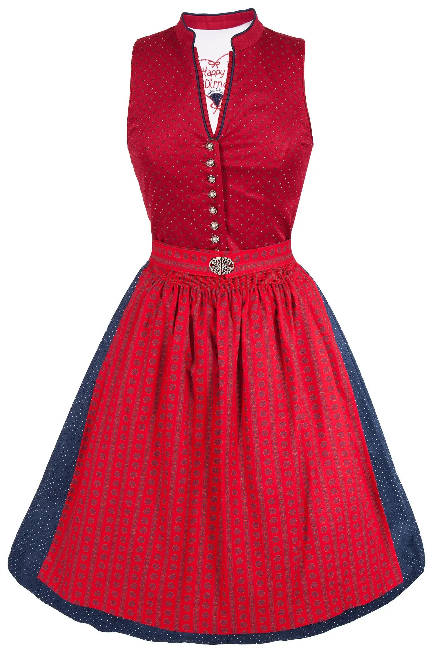 Mini Dirndl Veronika leuchtrot hochgeschlossen 