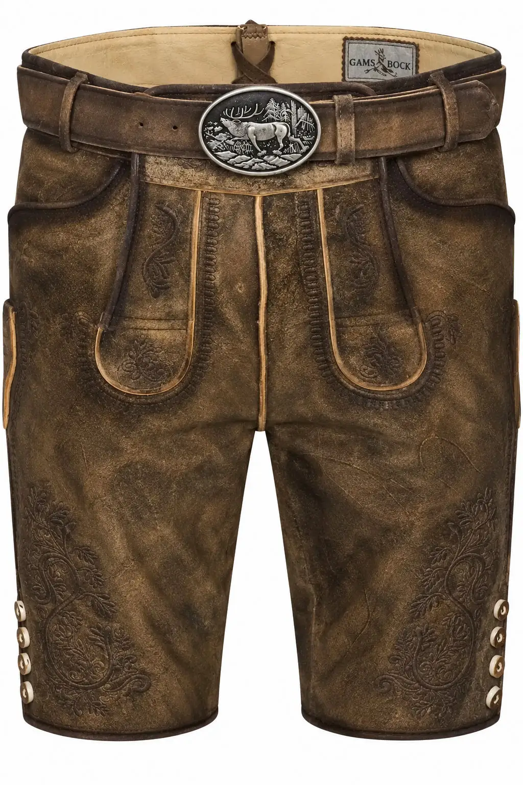 Gamsbock Lederhose Bertl in Braun