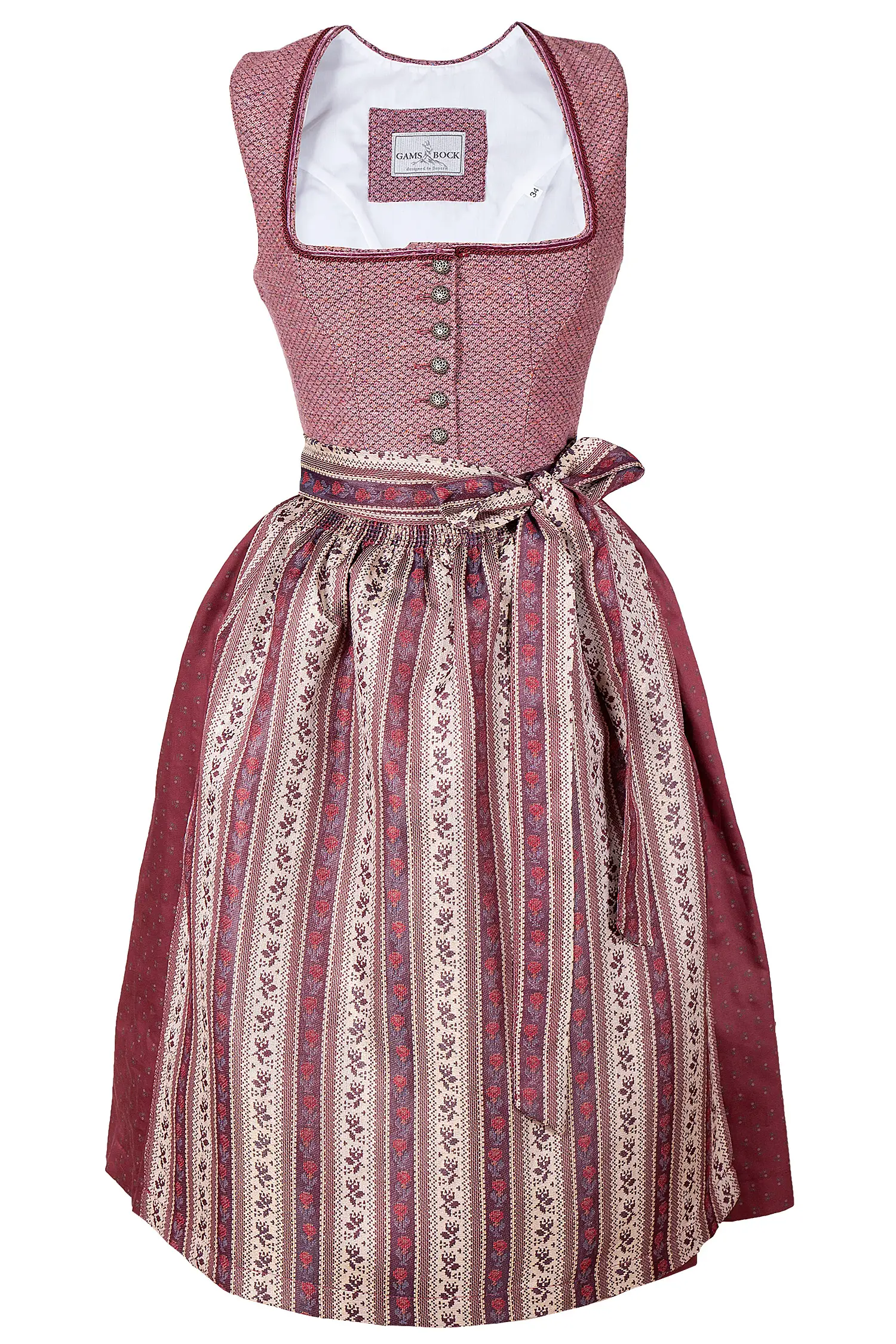 Dirndl in bordeaux mit traditioneller Schürze