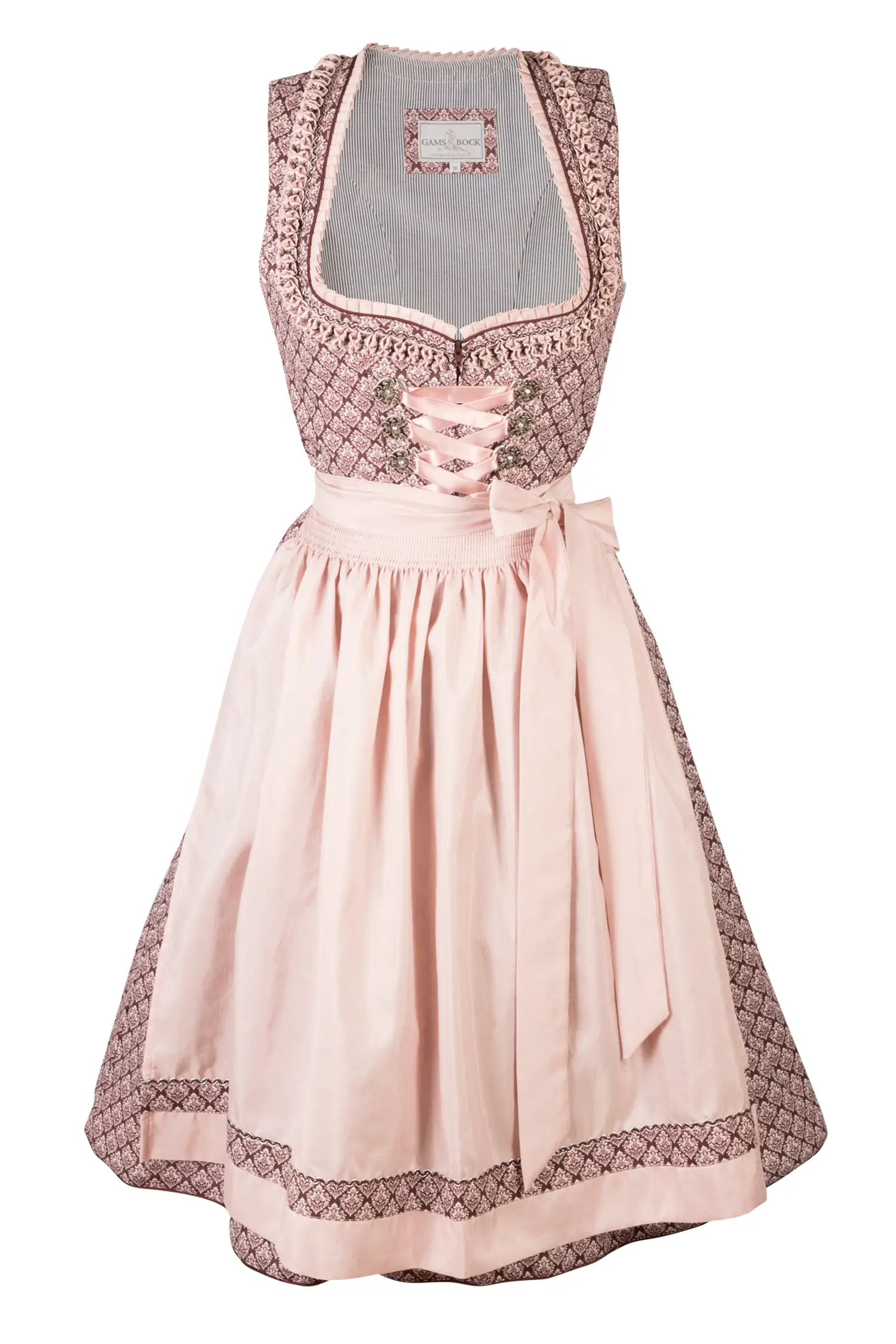 Gamsbock Dirndl in bordeaux / rosa