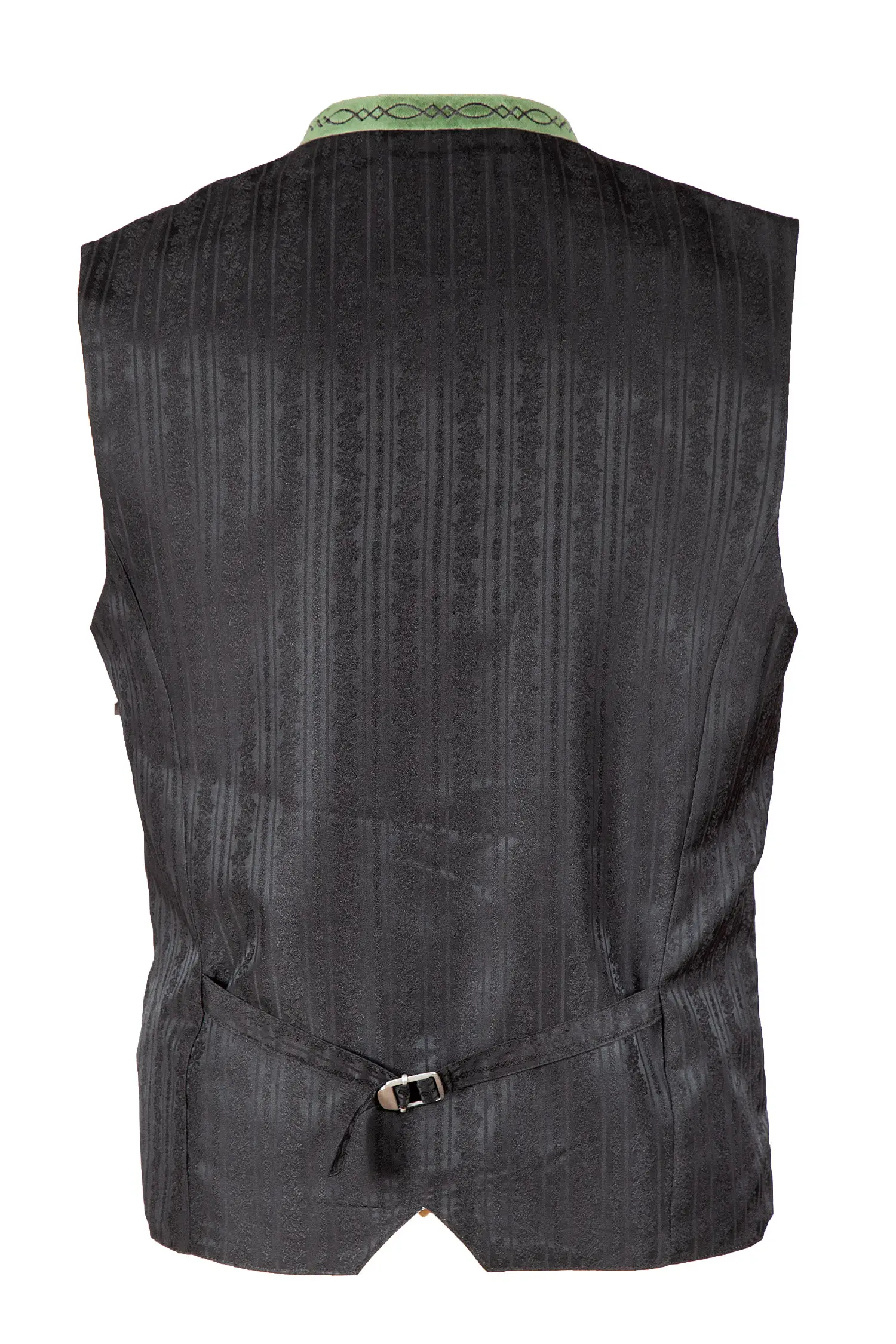 Trachtenweste Fabricio aus Loden in anthrazit und grünem Detail Rücken