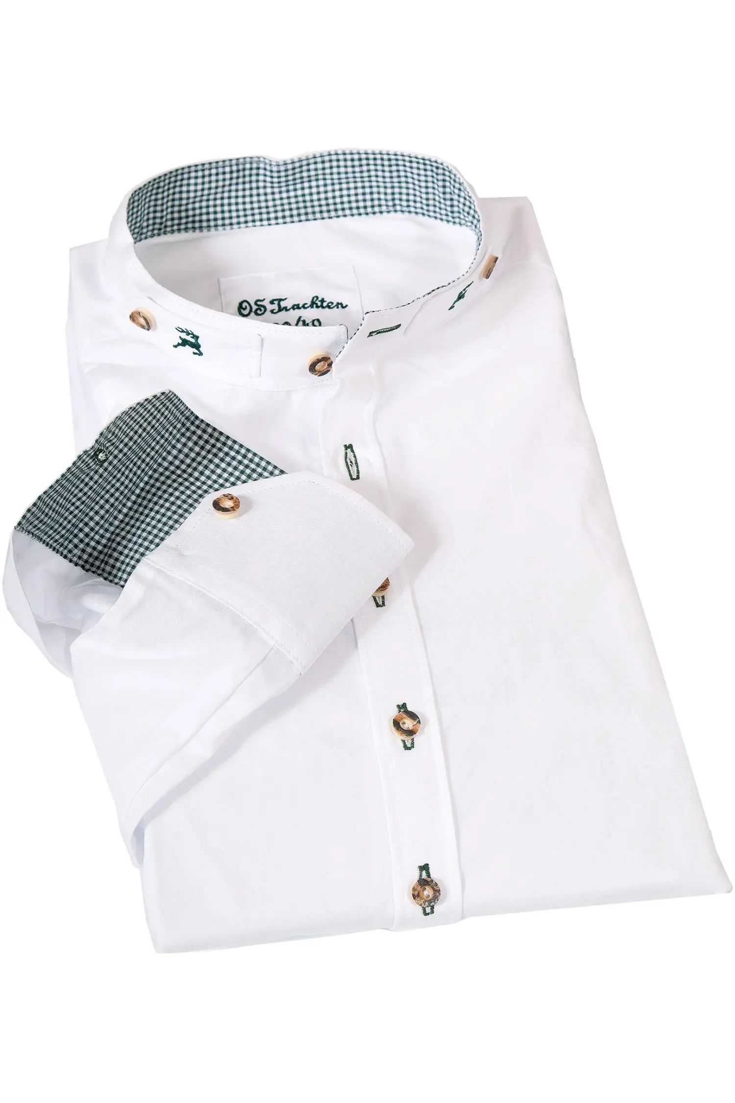 Stehkragenhemd von OS Trachten in Weiß mit Grünem Einsatz