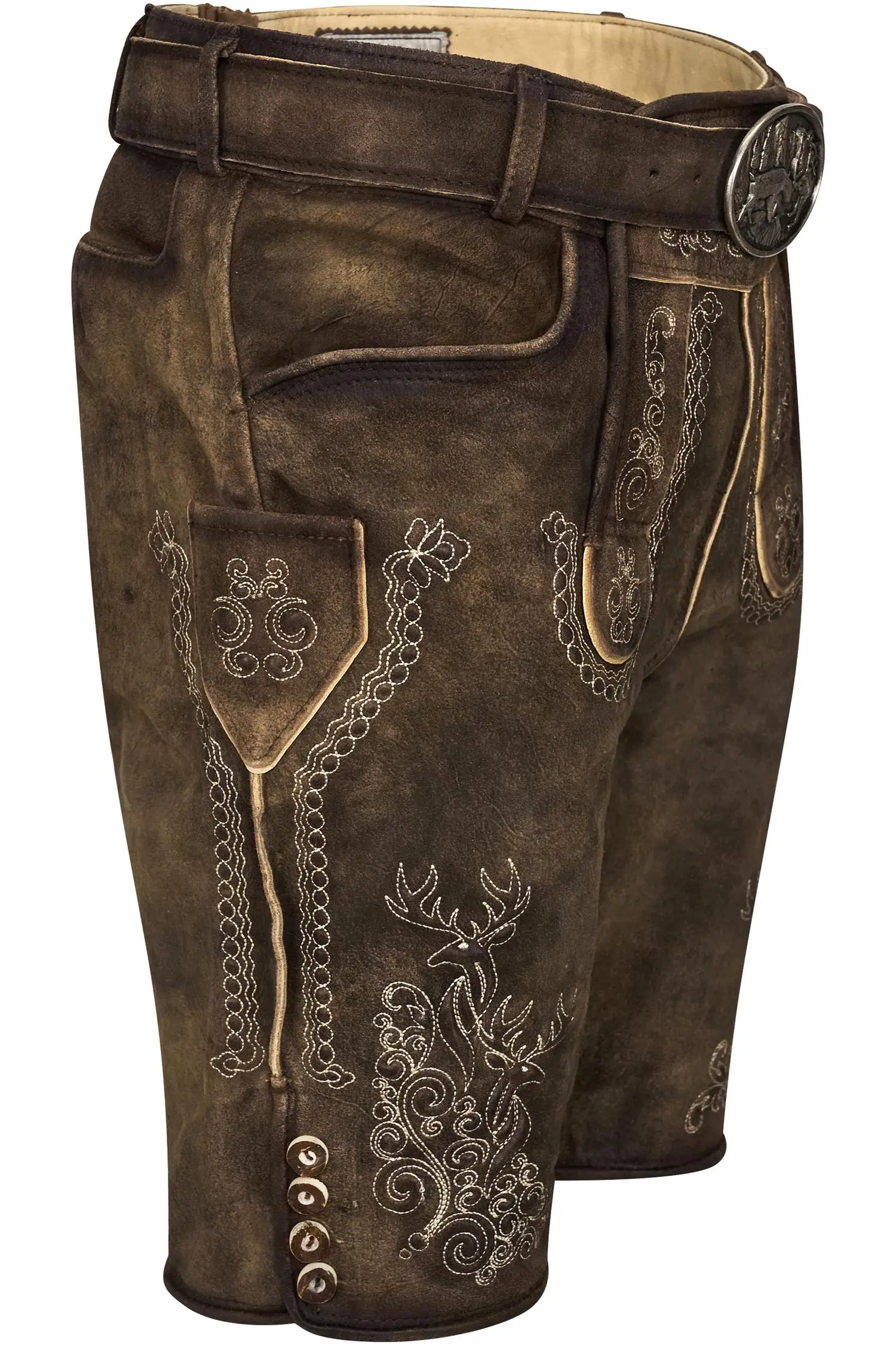 Graue Gamsbock Lederhose in Grau