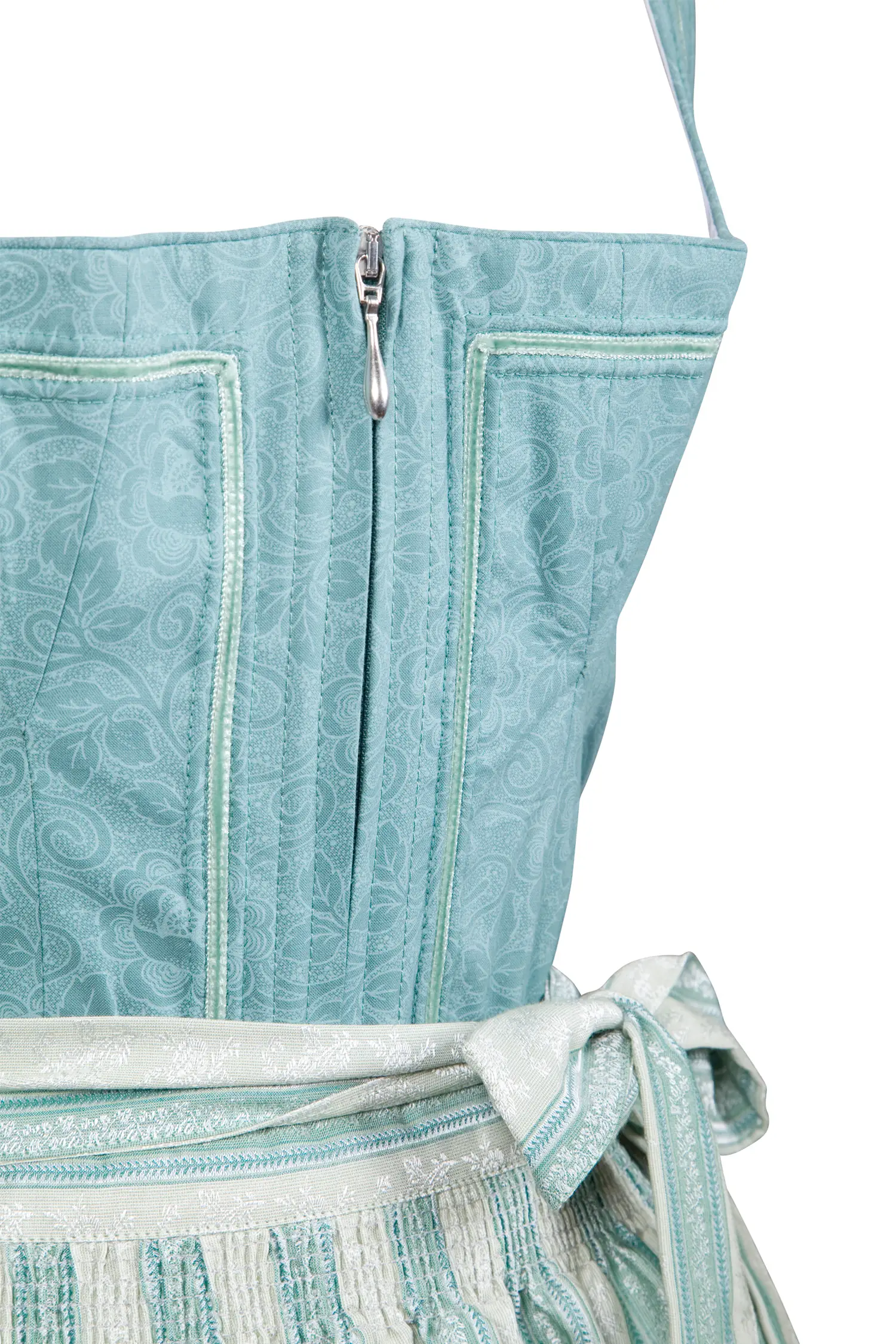 Langes limitiertes Dirndl Bernadette in mint - Detail Mieder