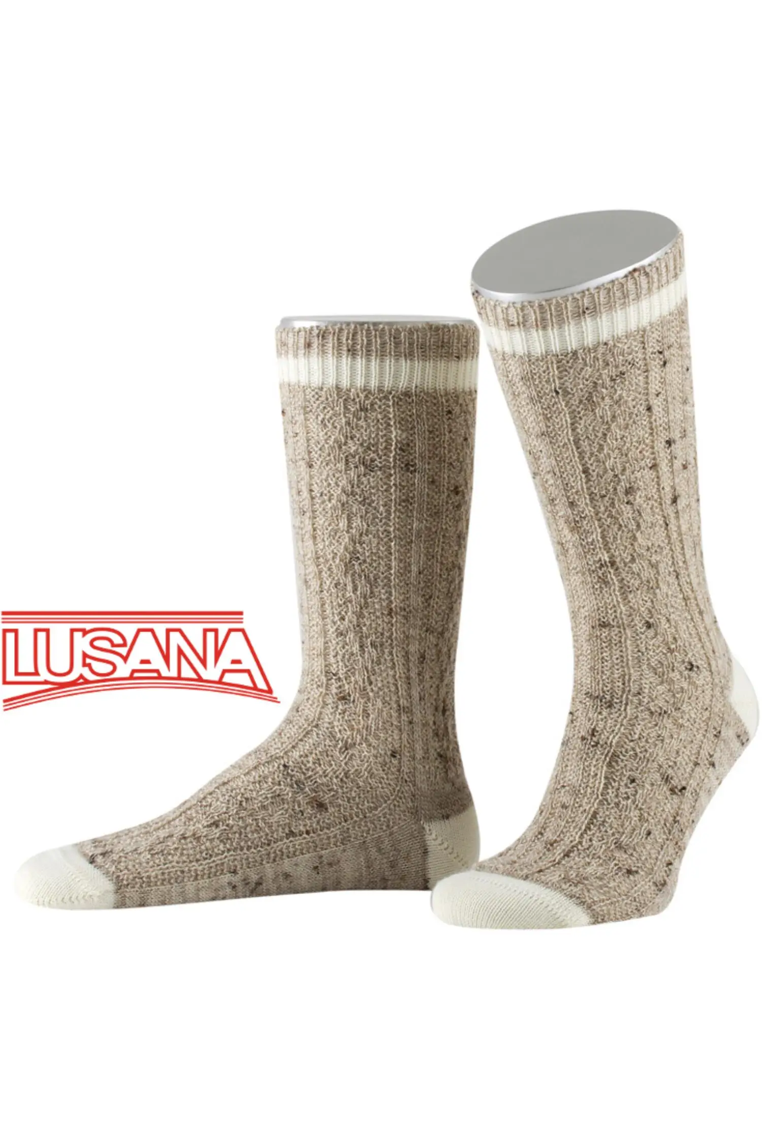 Lusana Trachtensocken Beige mit Naturfarbenen Applikationen 
