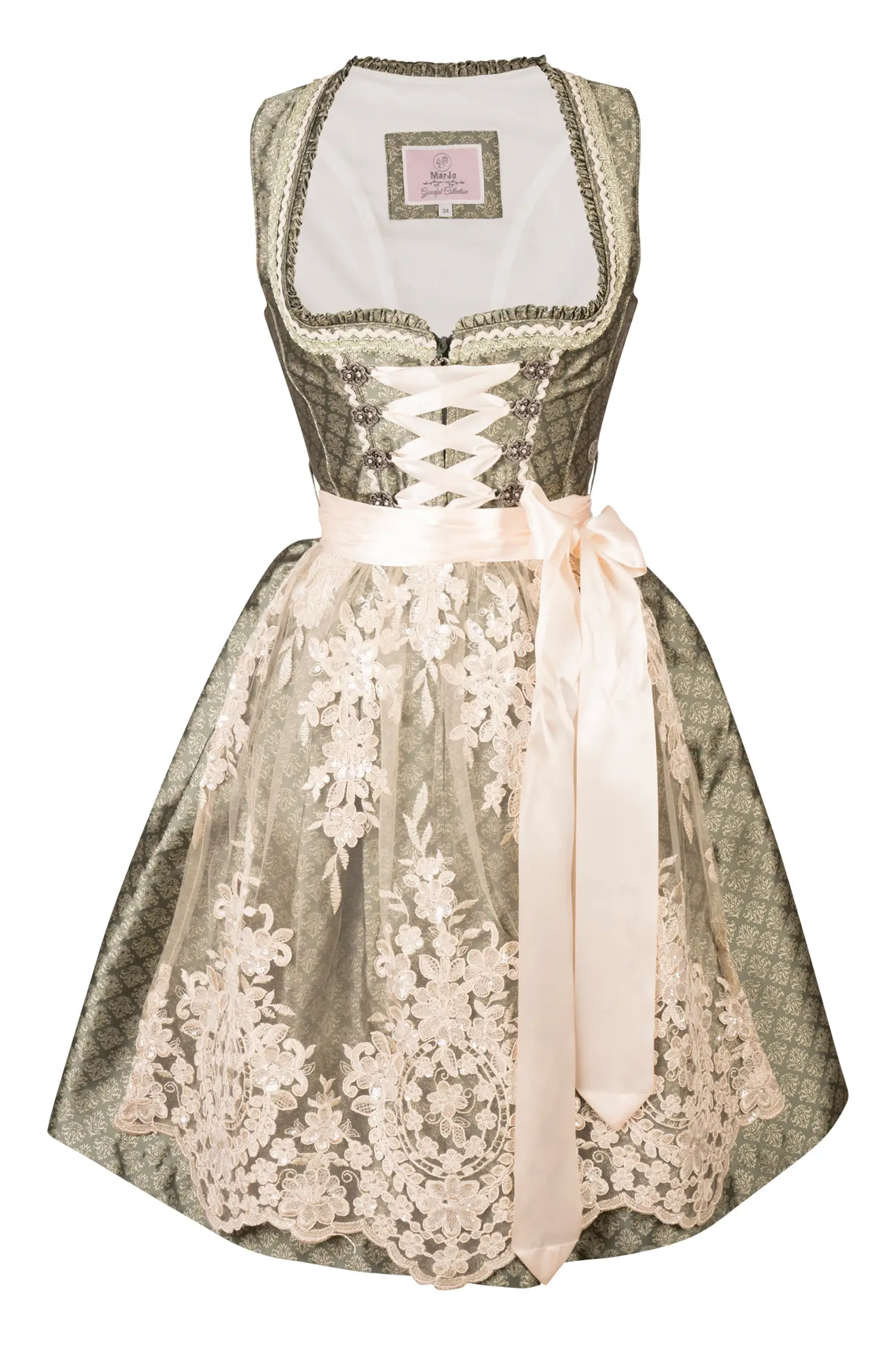Dirndl Mira in Moos/Grün mit Spitzenschürze