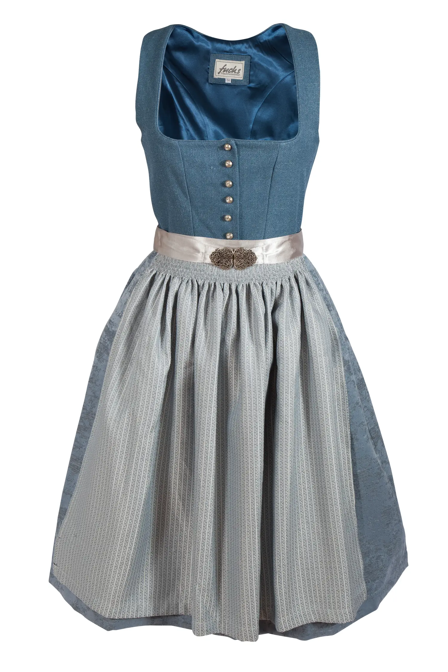 Dirndl in blau / silber mit Schließe, Leinen-Optik