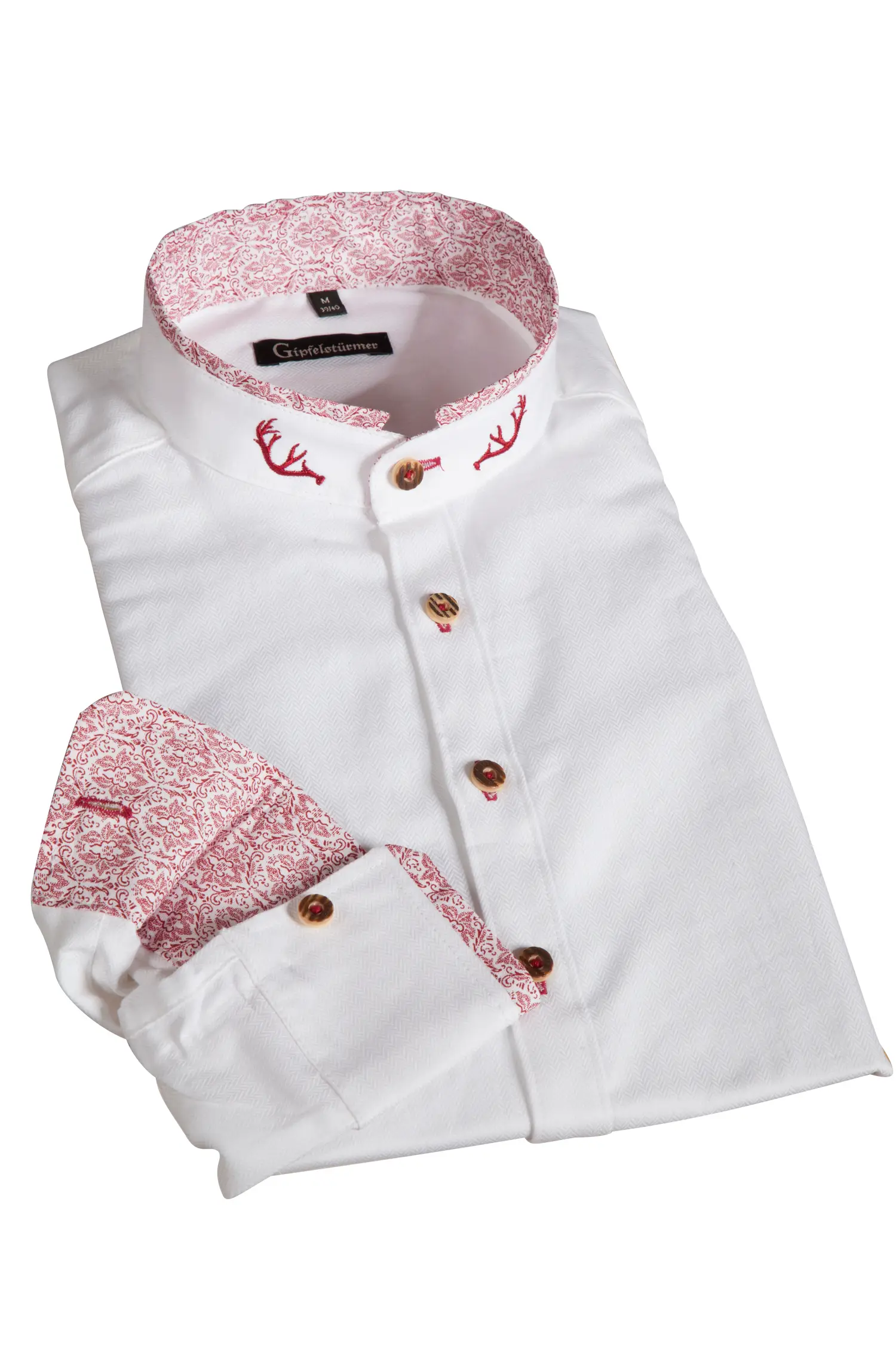 1506-0026-RT523-05-c6885 Trachtenhemd in weiß mit roten Details
