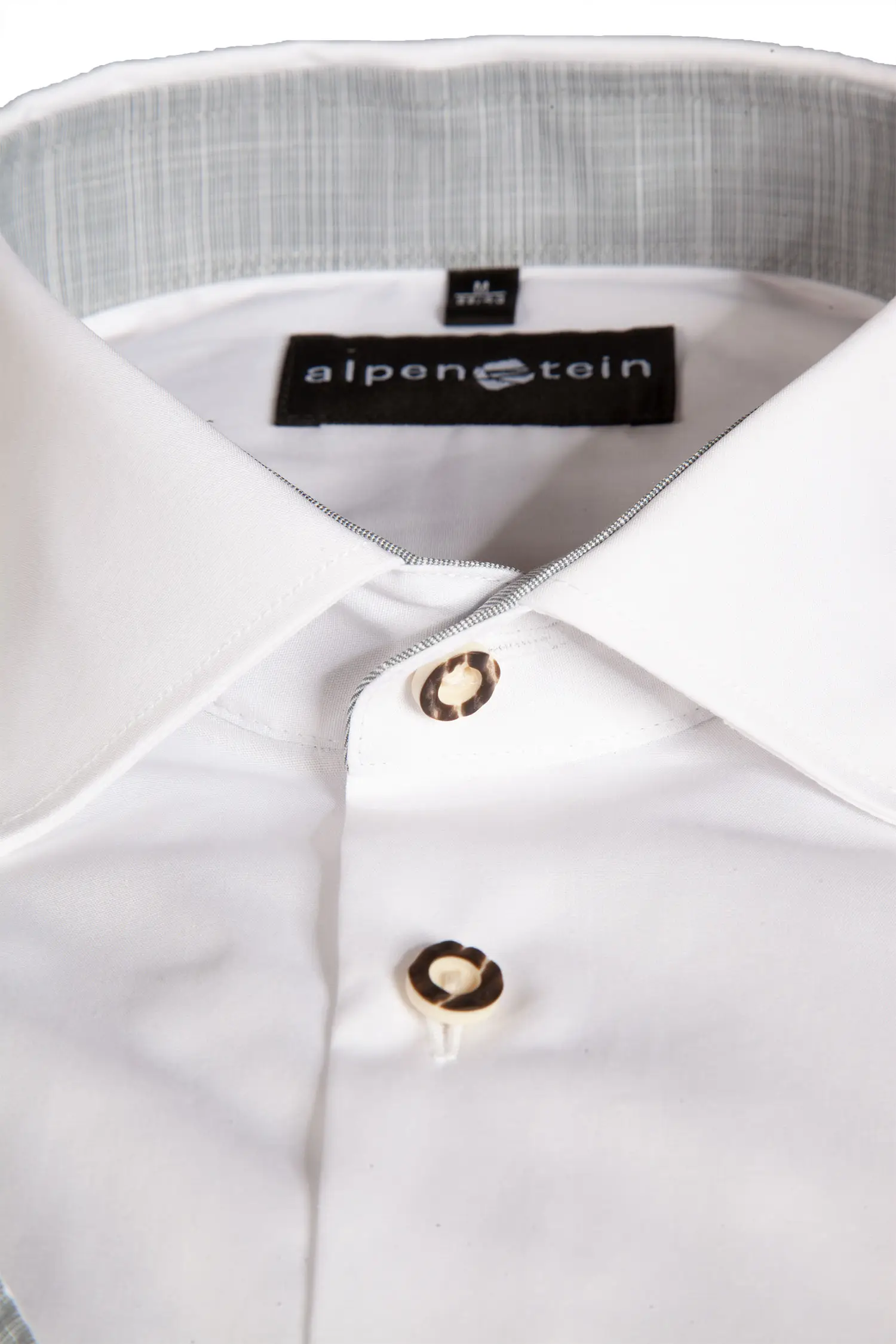 Trachtenhemd in weiß mit grauen Details - Detail Kragen