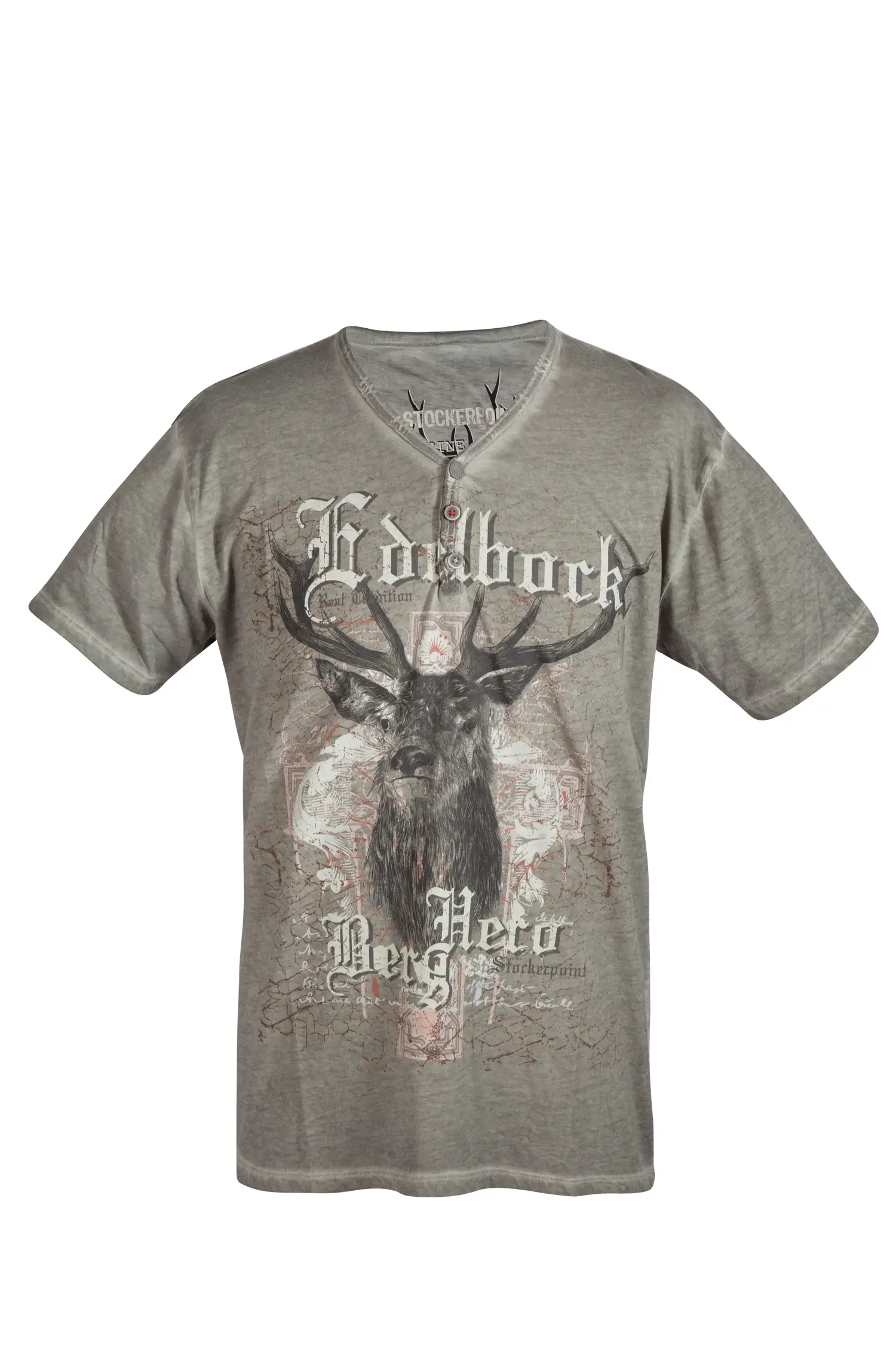 Herren Trachten T-Shirt Berghero in steingrau