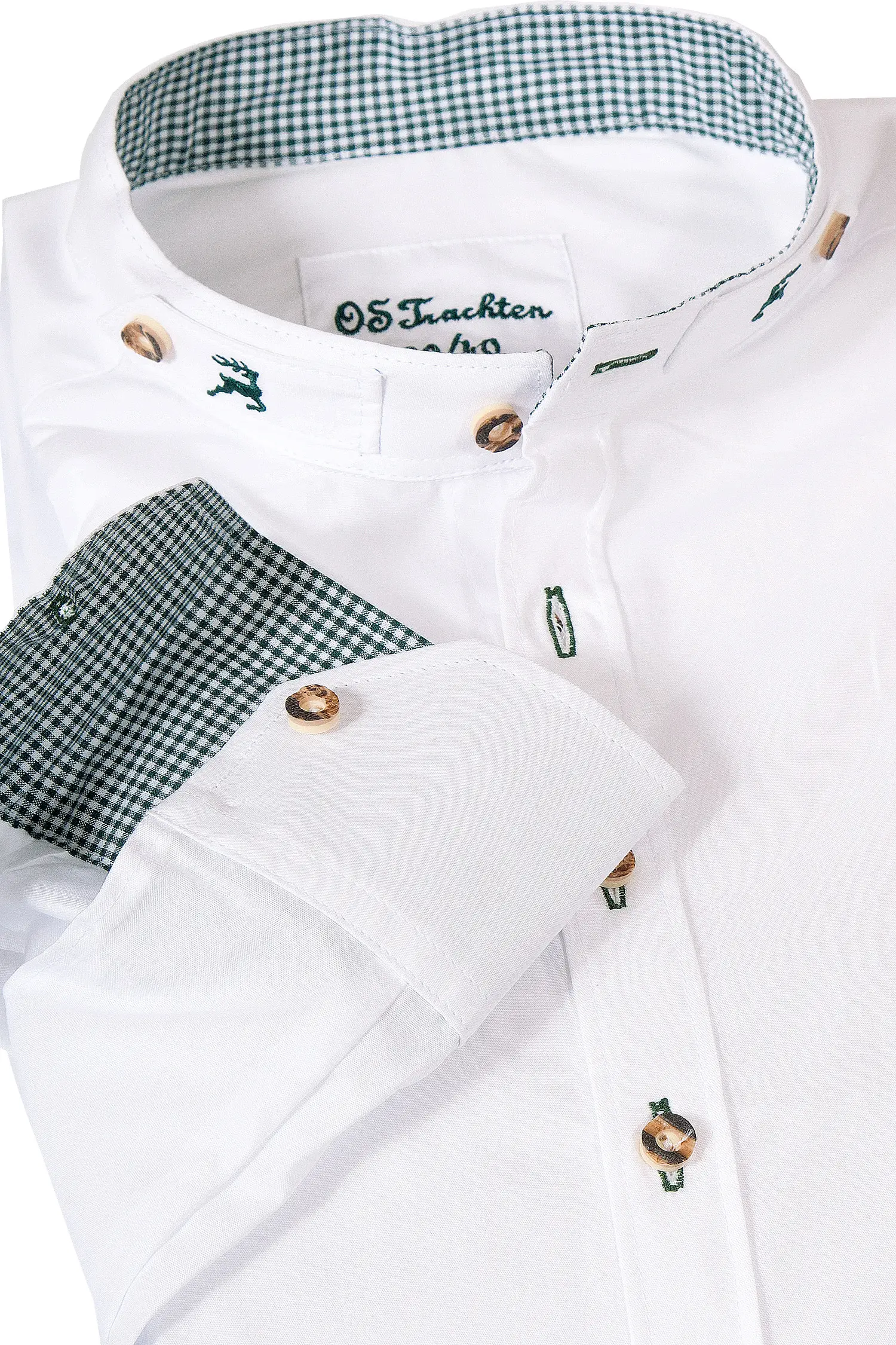 Fesches Trachtenkemd mit Stehktragen und grünem Karo Arm