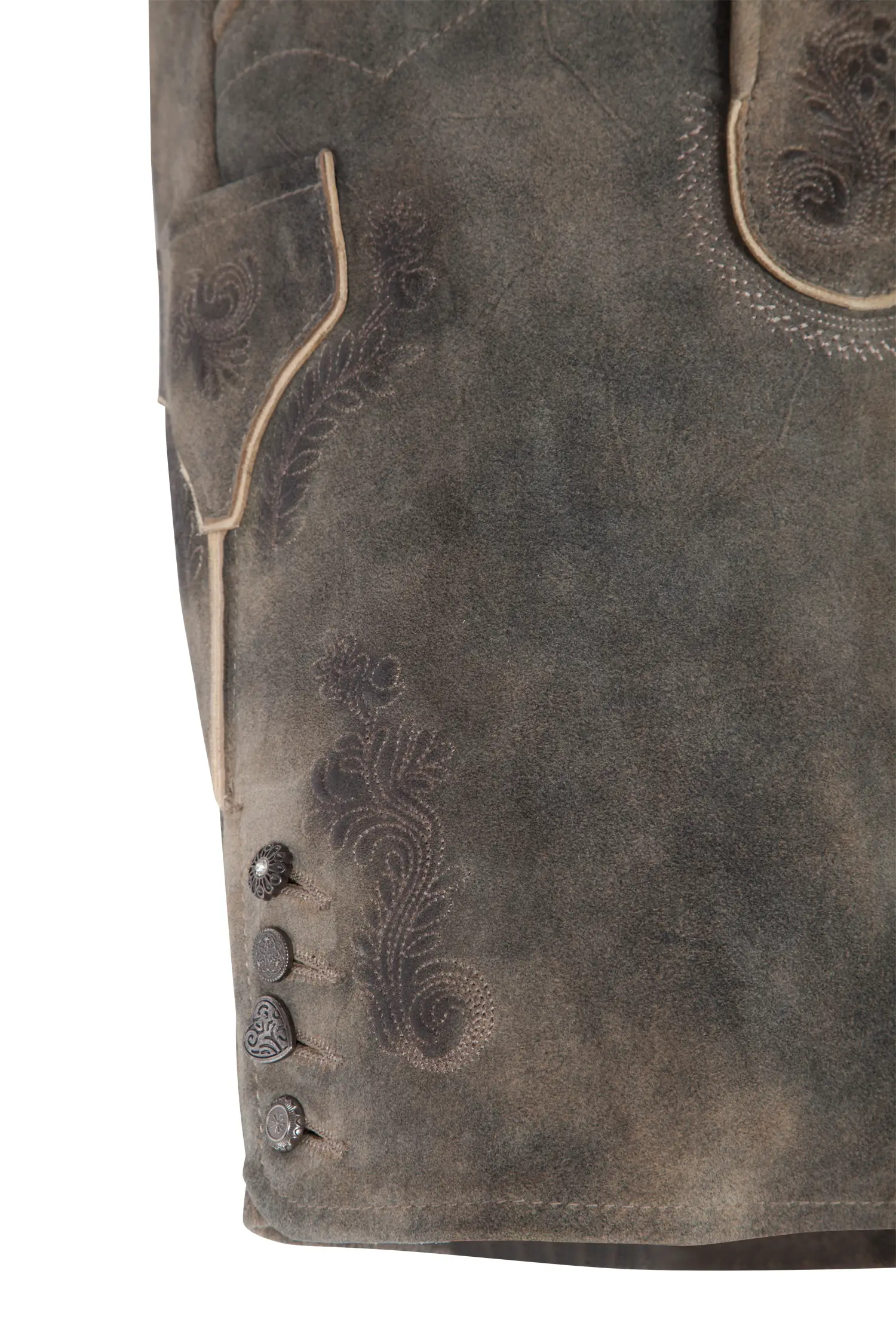 Lederhose Beka von Spieth & Wensky in Grau Kurze Lederhose Beka in braun - Detail Bein