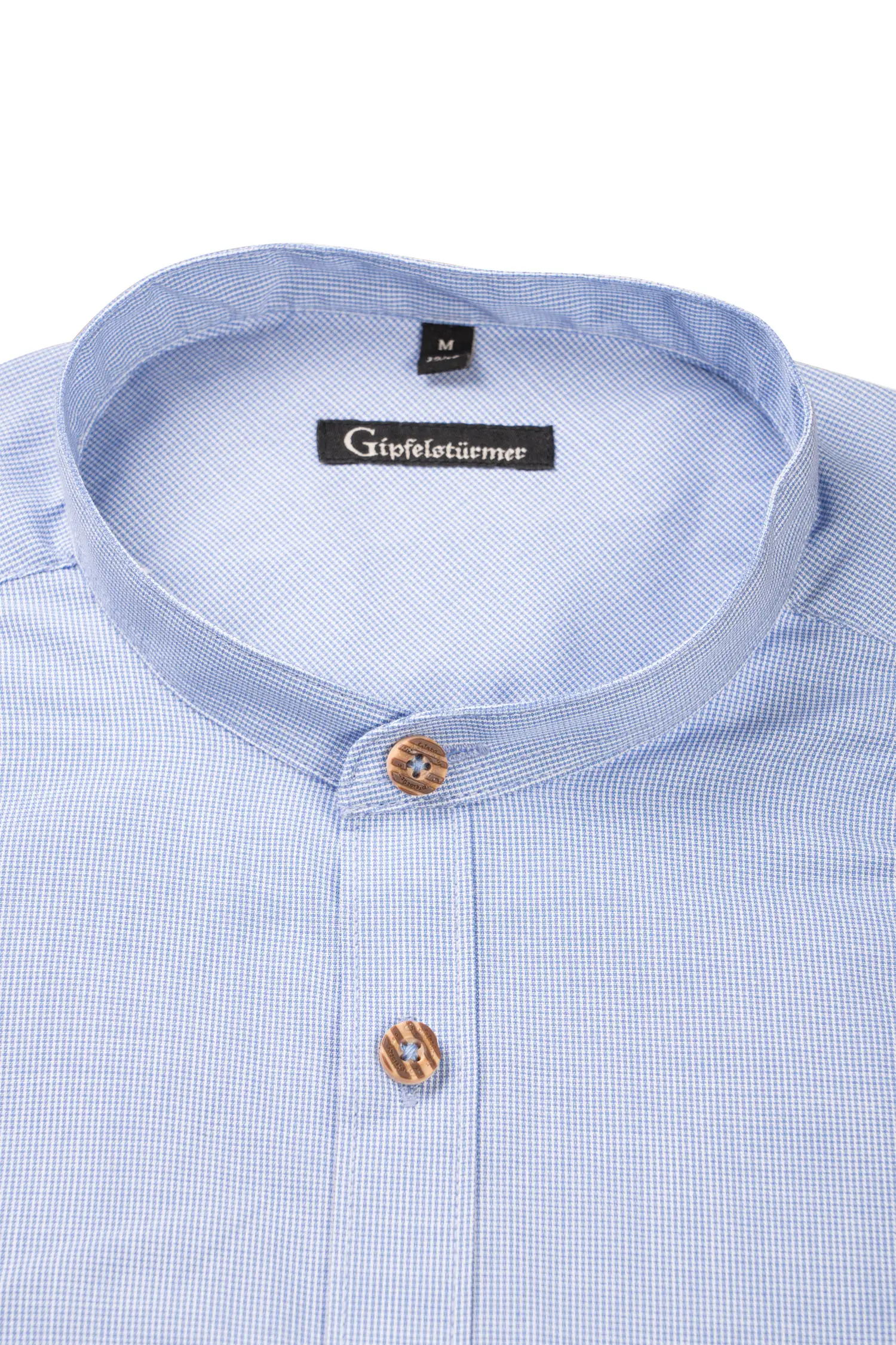 Gipfelstürmer Trachtenhemd mittelblau - Detail Kragen