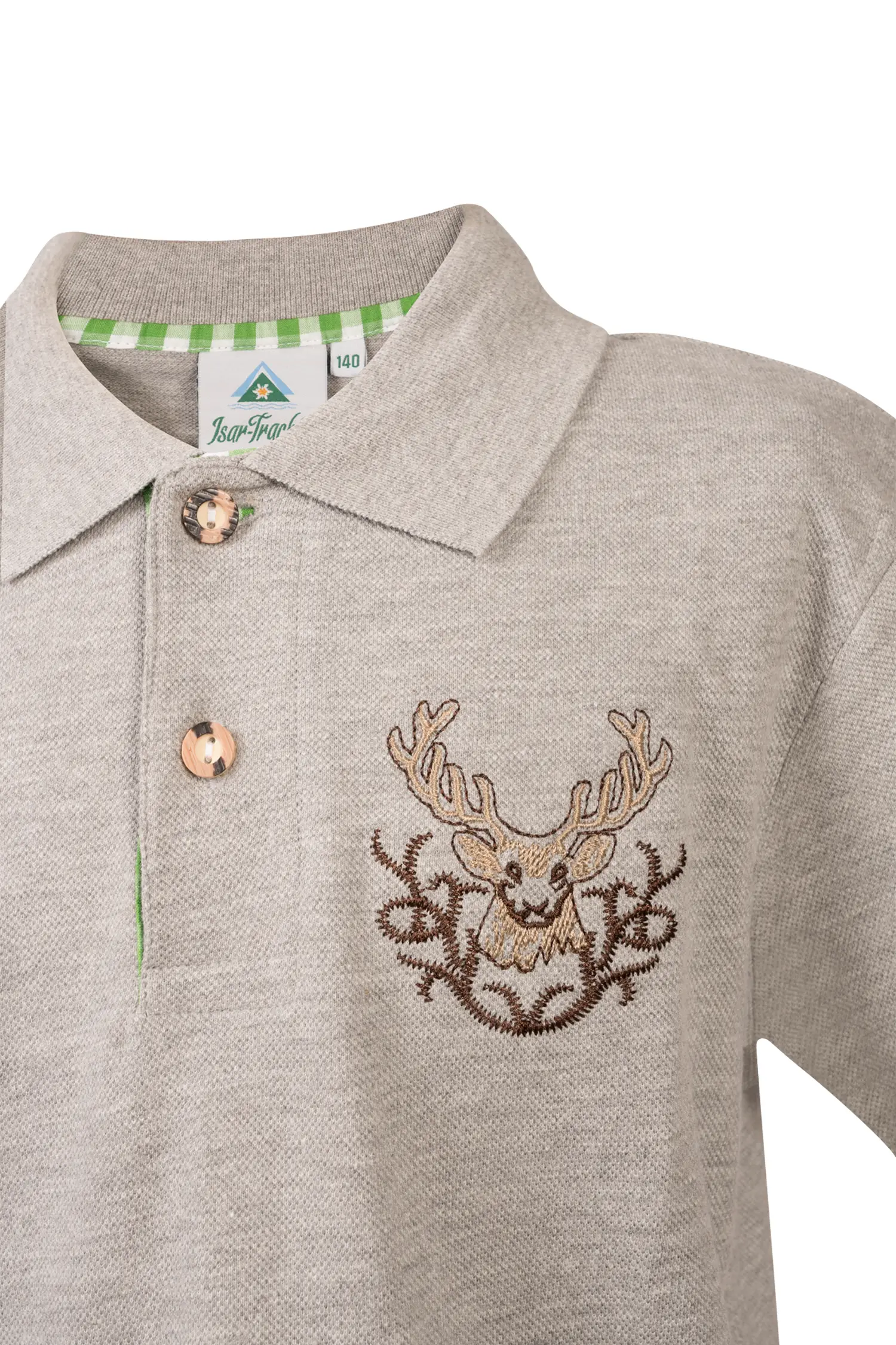 Kinder Trachten Poloshirt Hellgrau Detail Knopfleiste