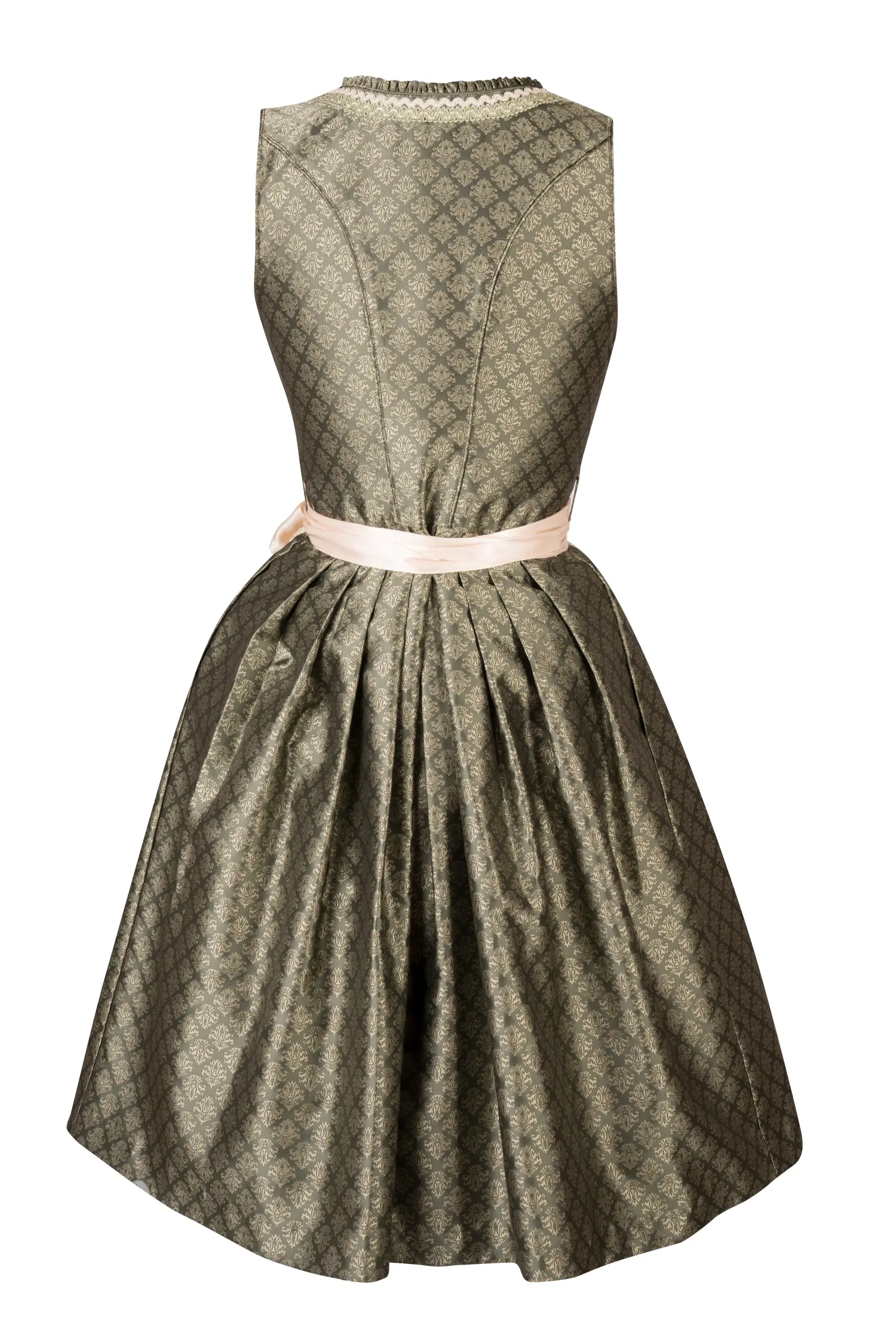 Dirndl Mira in Moos/Grün mit Spitzenschürze Rückansicht