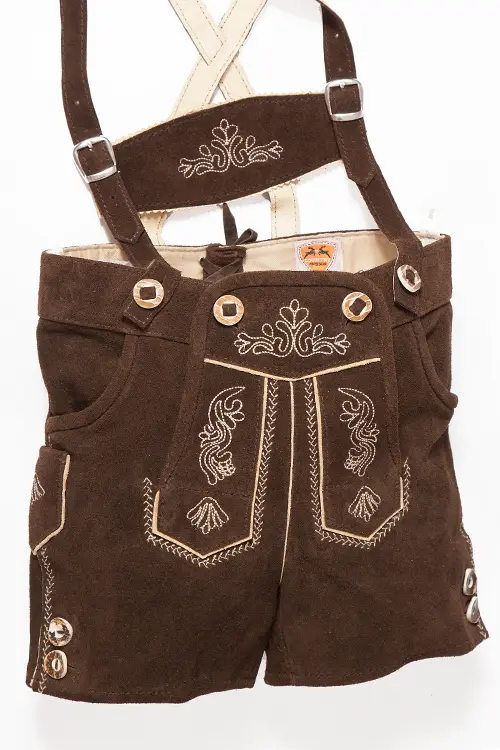 Kinder Lederhose Axel von Maddox in Dunkelbraun Kinder Lederhose kurz mit Träger in braun 1
