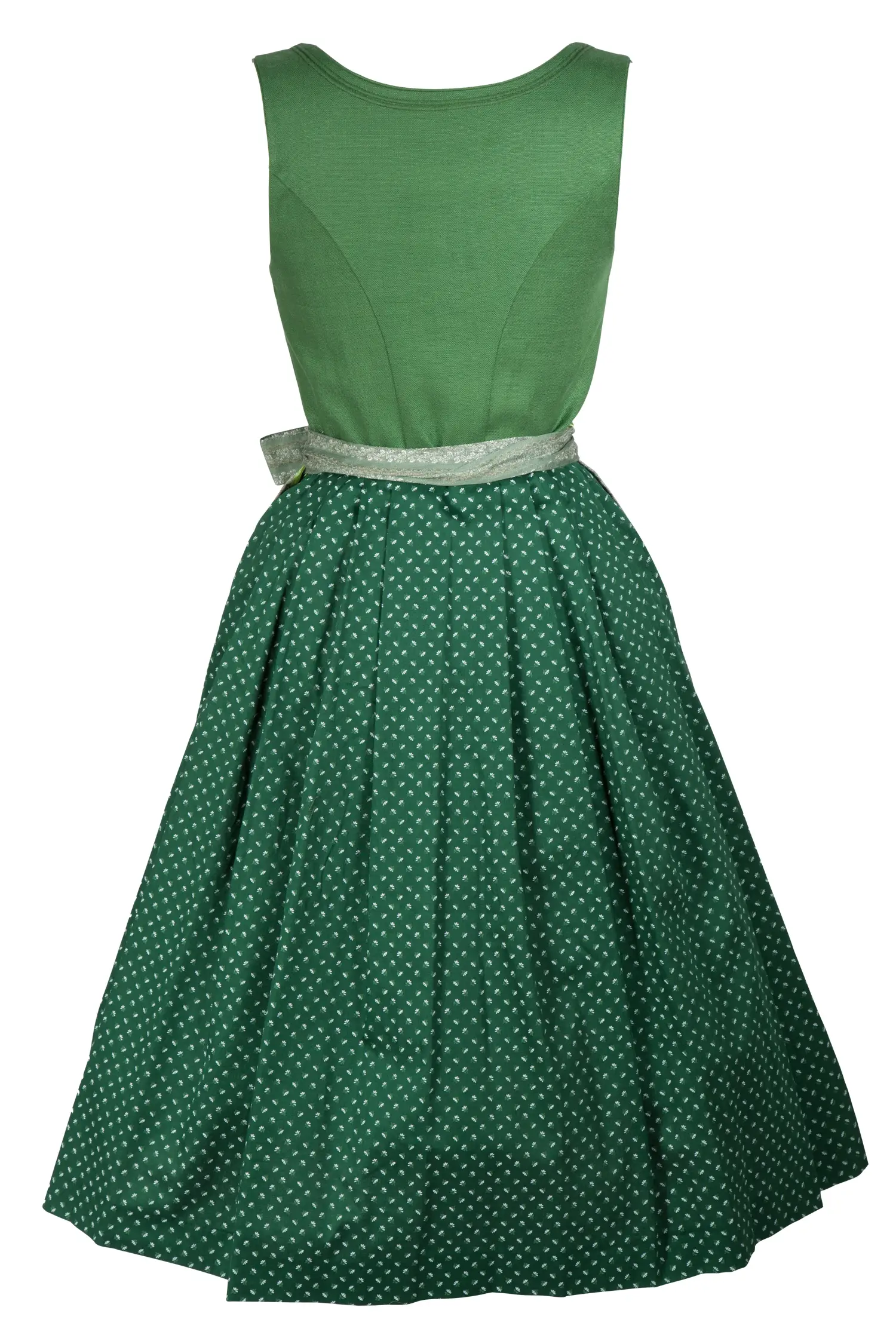 Dirndl Berta in dunkelgrün und Leinen-Mieder - Rückansicht