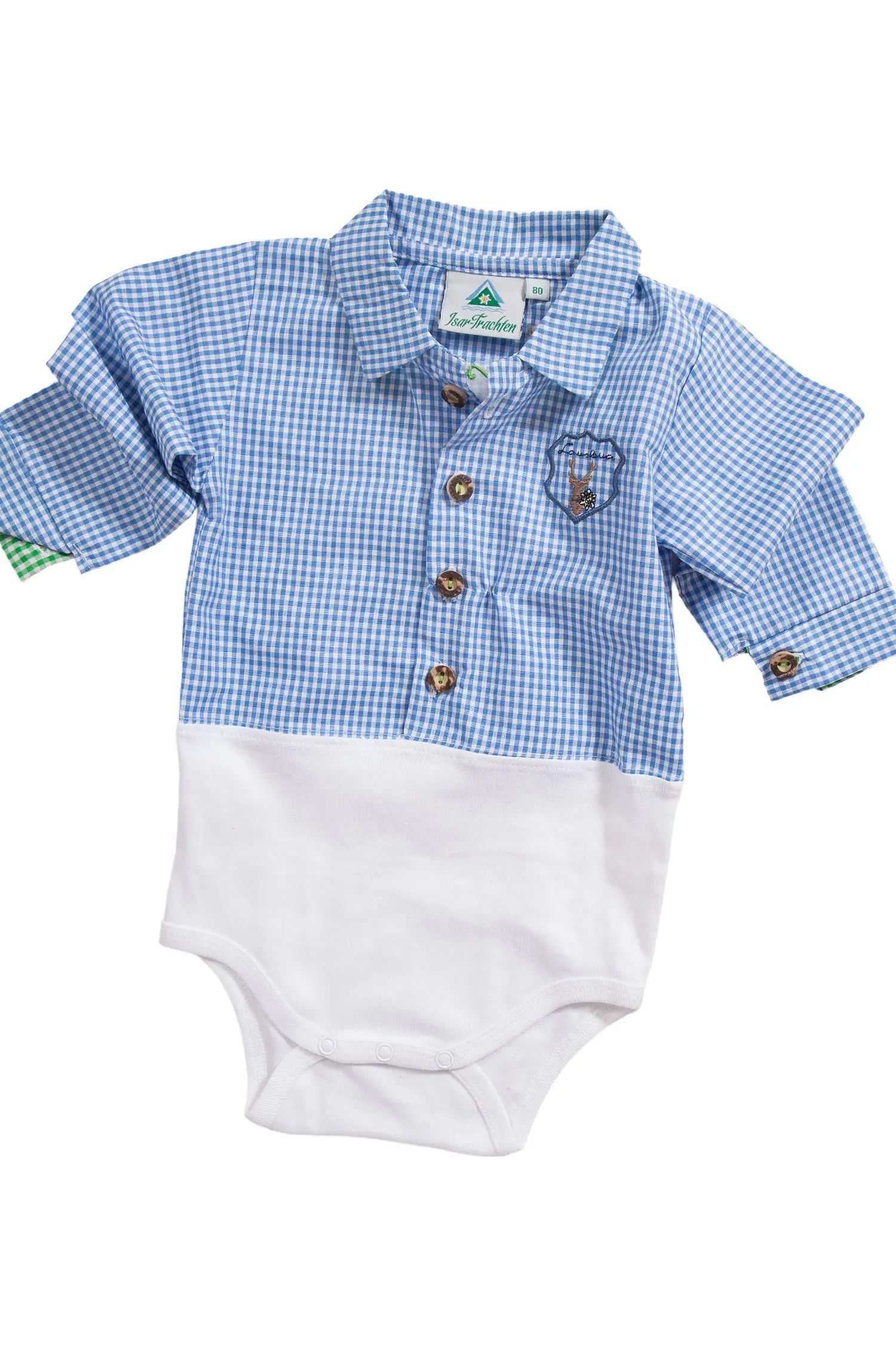 Baby Trachten body als Hemd Body in blau kariert 