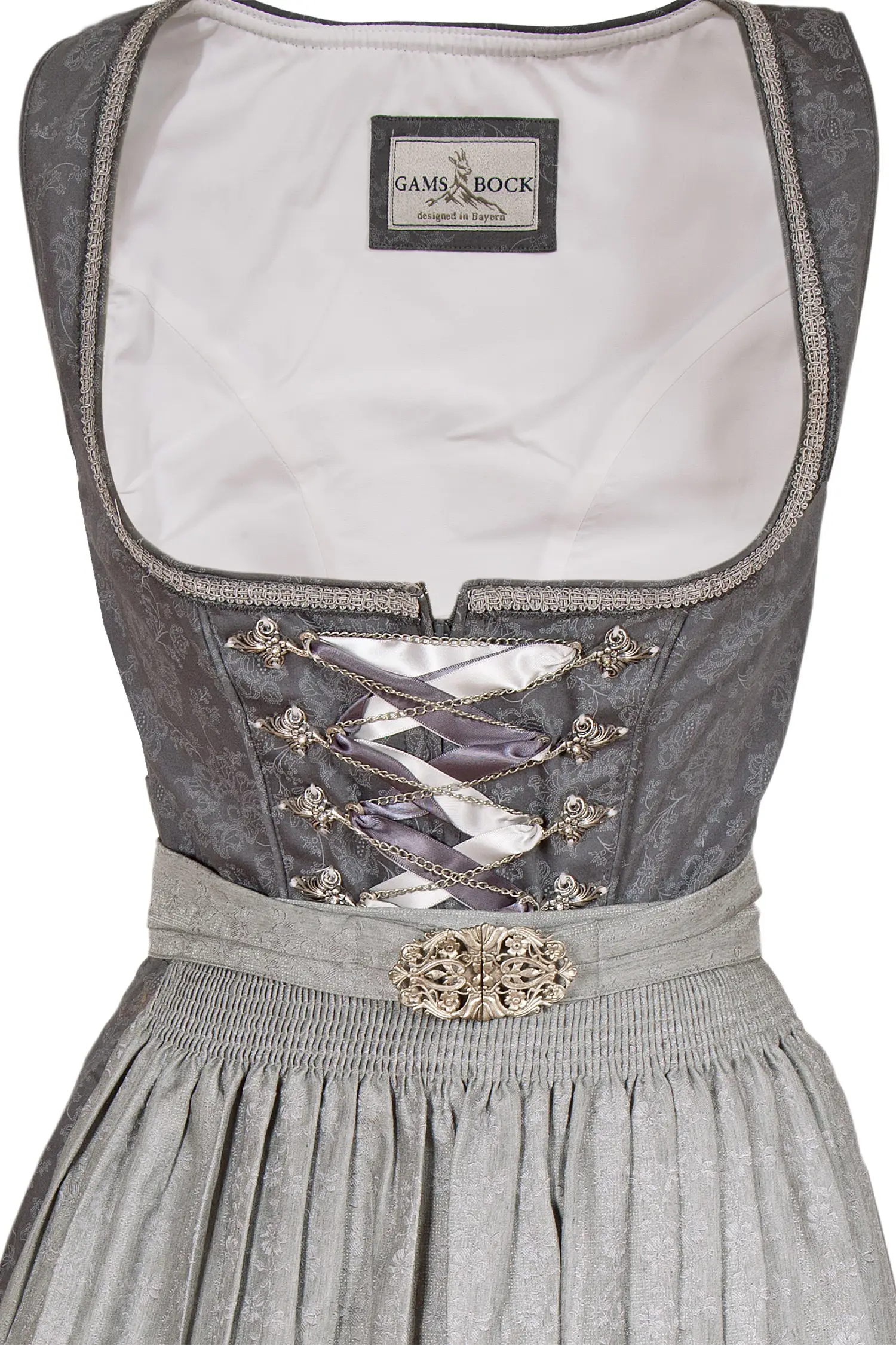 Midi Dirndl in grau anthrazit mit Schnürung Mieder