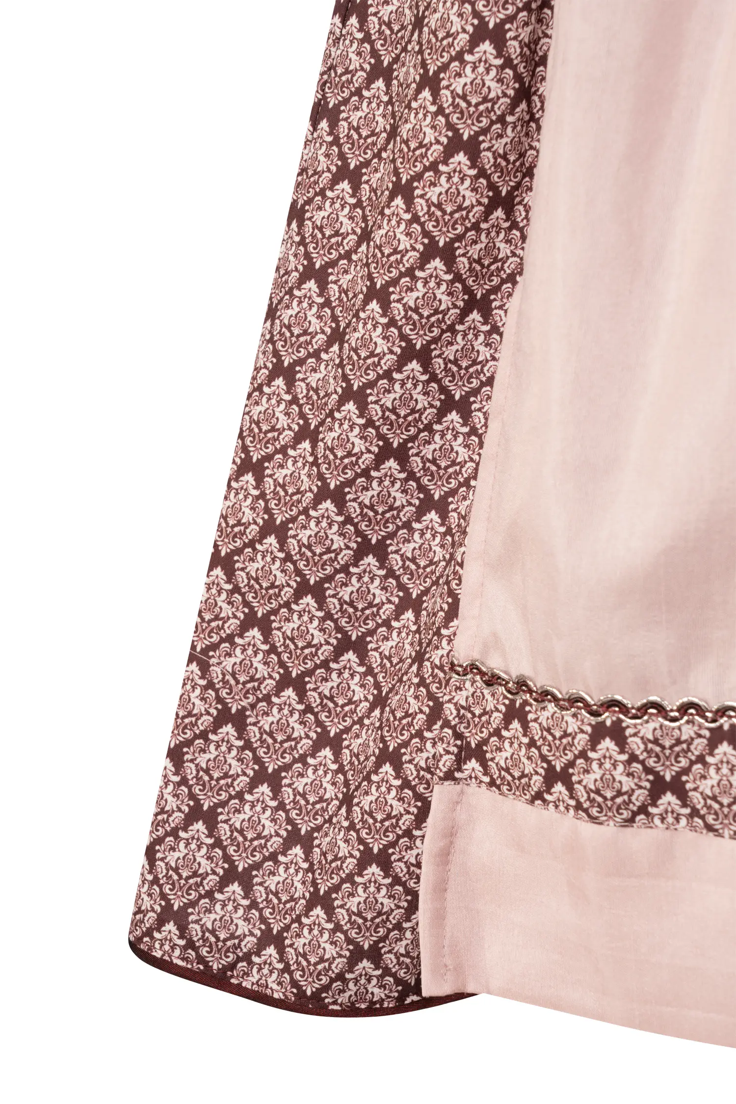 Dirndl in bordeaux mit rosa Schürze - Detail Rock