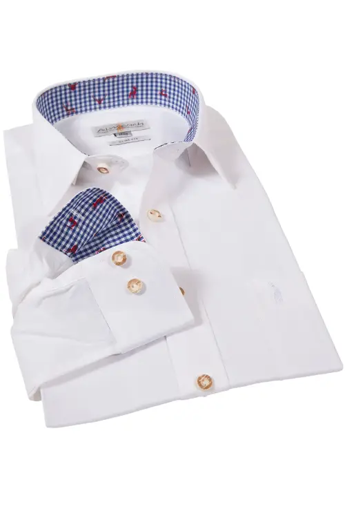 Trachtenhemd in weiß und blau von Almsach mit Slim Fit Passform