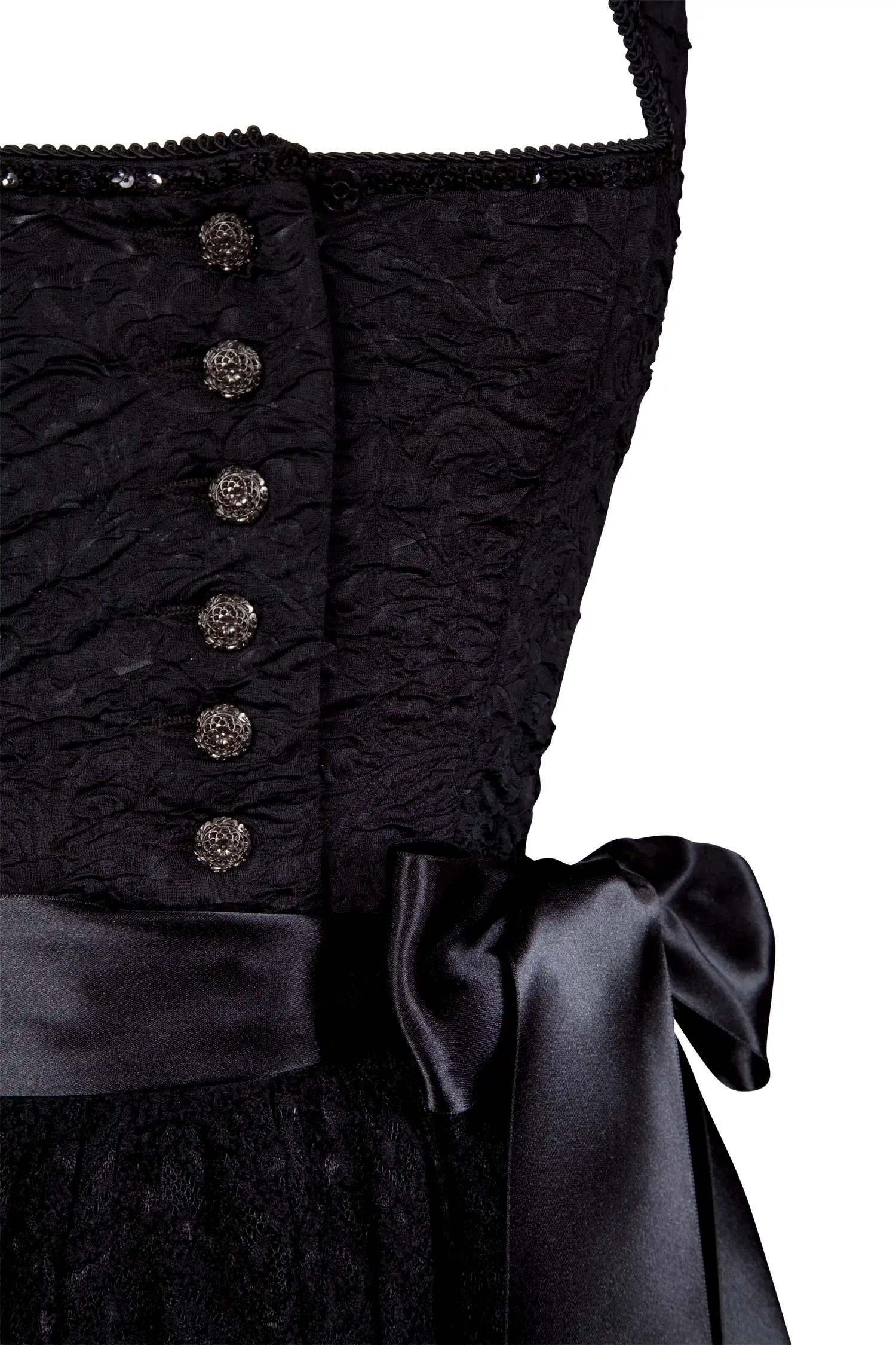 Stretchdirndl in schwarz mit Netzschürze - Detail Mieder