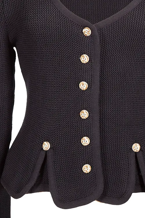 Trachten Strickjacke für Damen in schwarz mit Schößchen detail 
