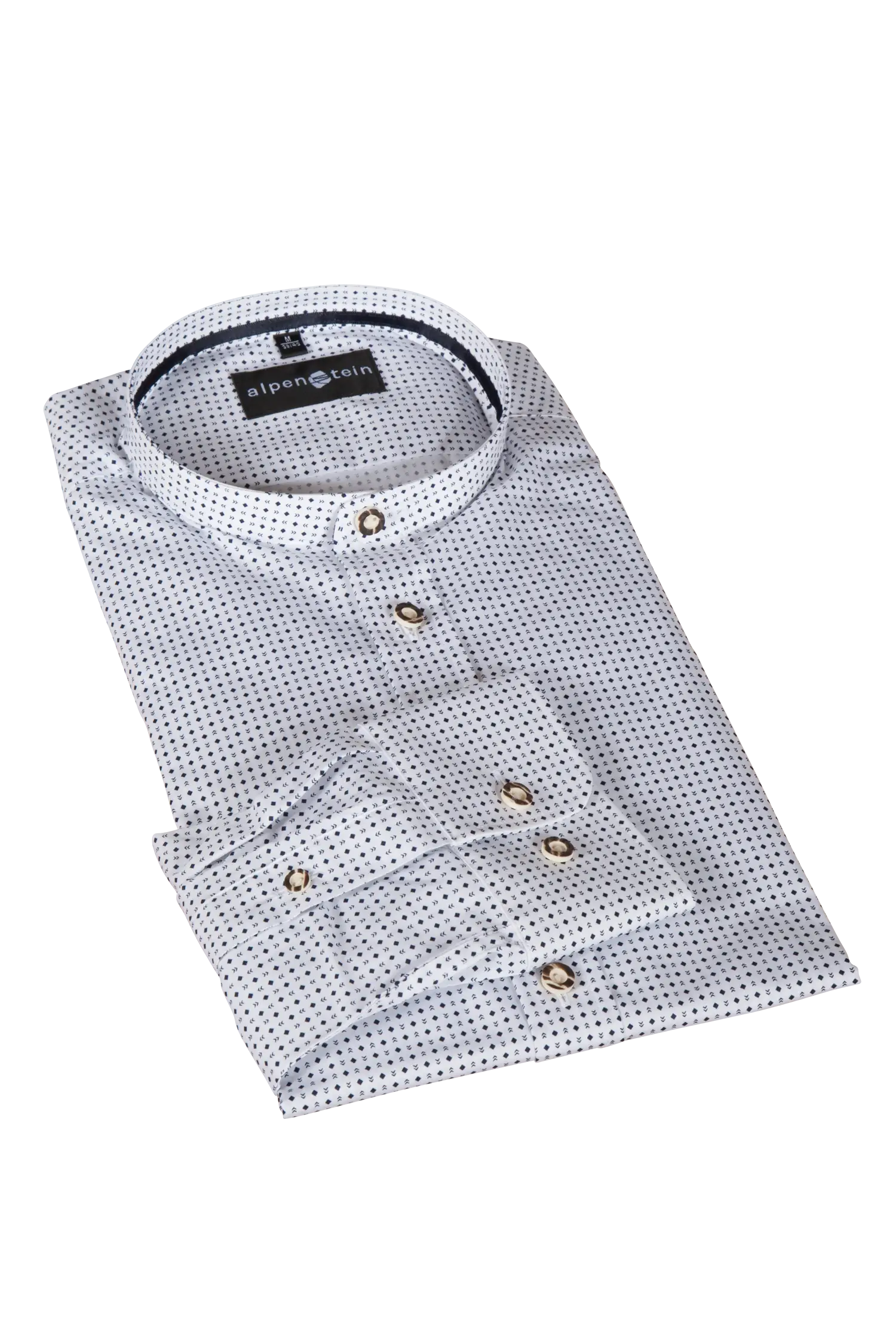 1509-0018-BL5-23-06-b0455 Trachtenhemd in weiß mit blauem Muster