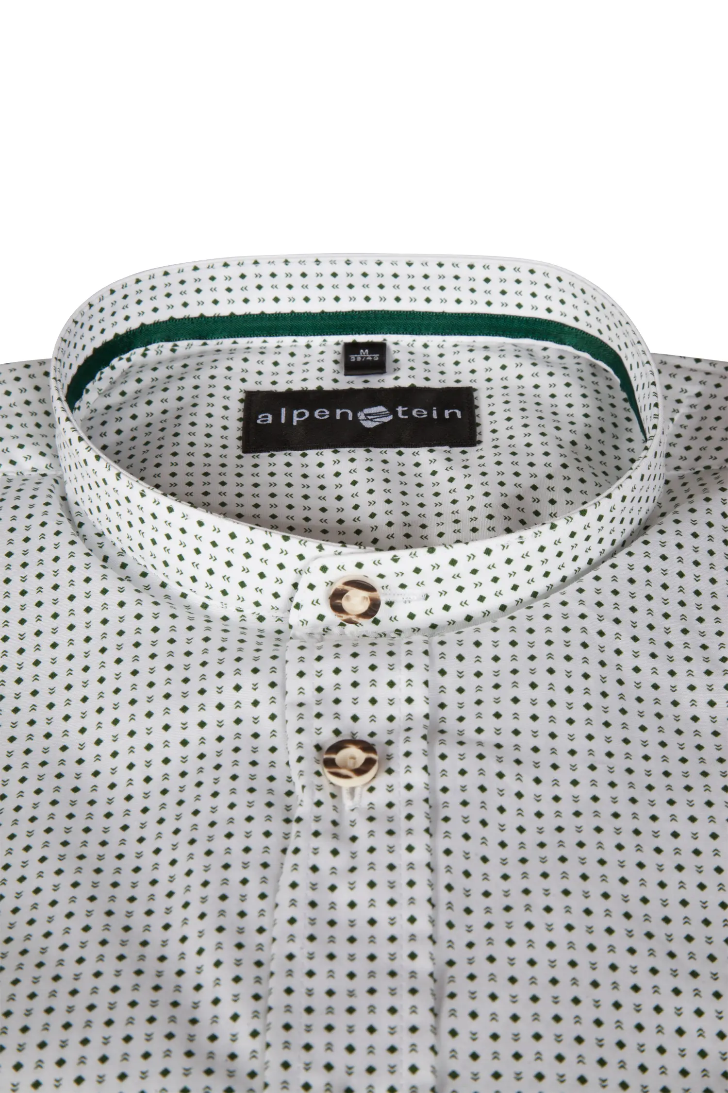 Trachtenhemd in weiß mit grünem Muster - Detail Kragen