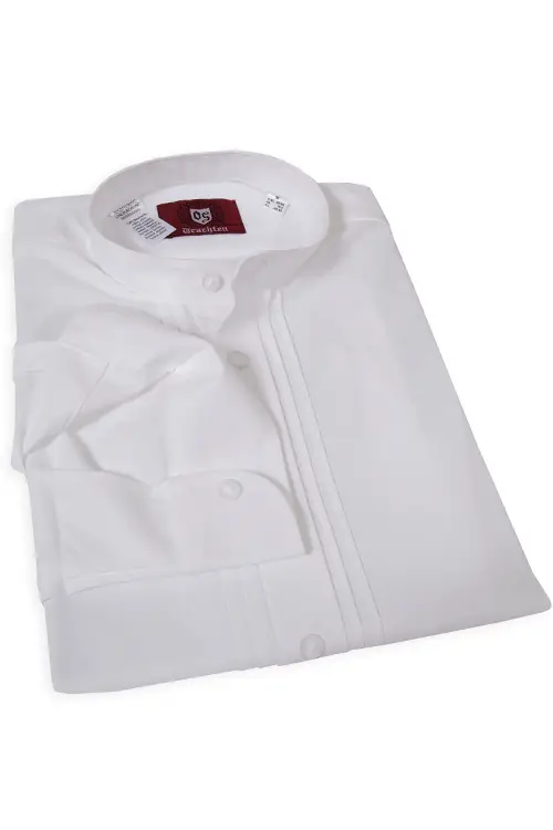 Trachtenhemd aus Baumwolle in weiß mit Stehkragen