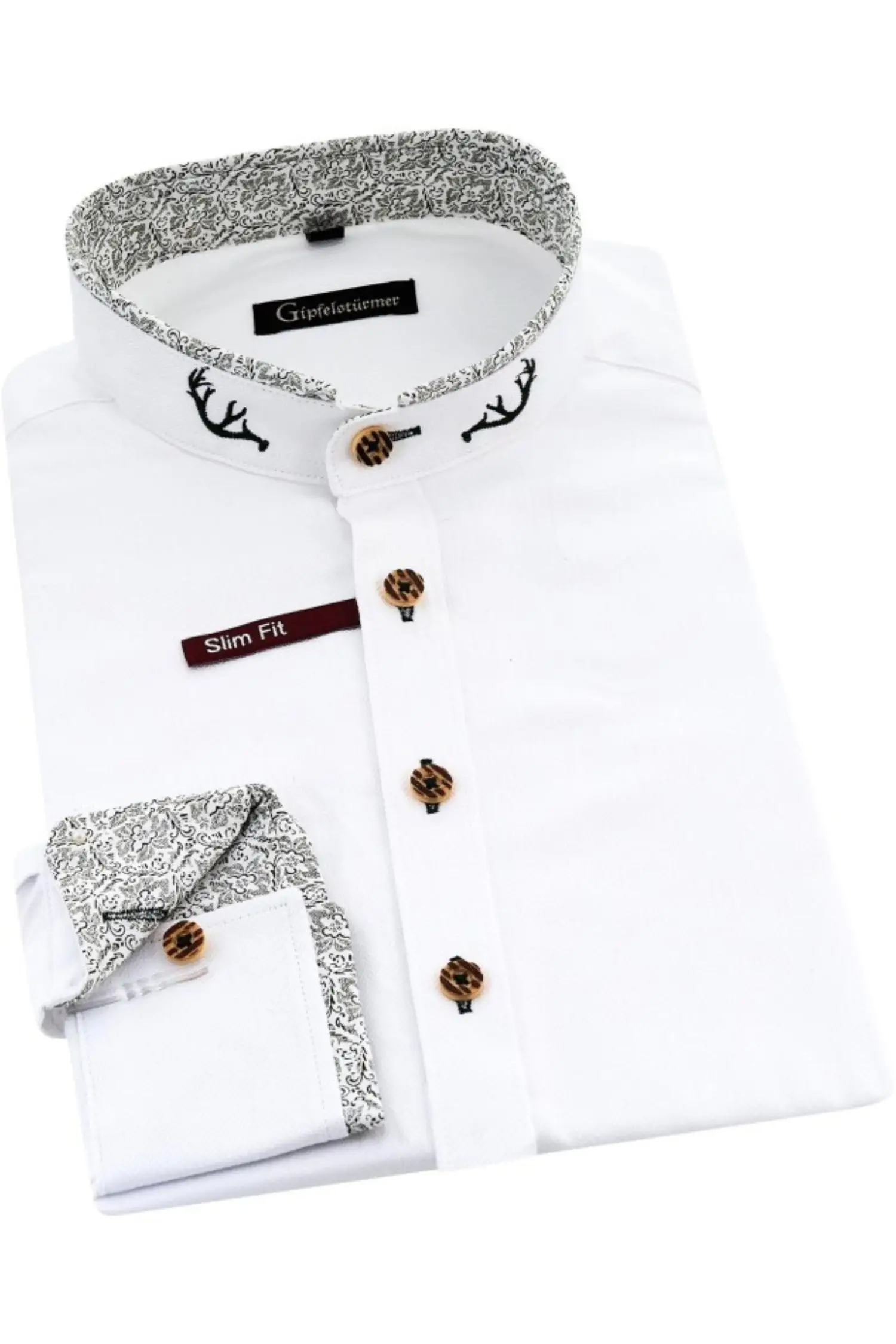 Trachtenhemd von Gipfelstürmer in Weiß mit Grünen Applikationen Trachtenhemd mit Grünem Einsatz von OS Trachten in Weiß
