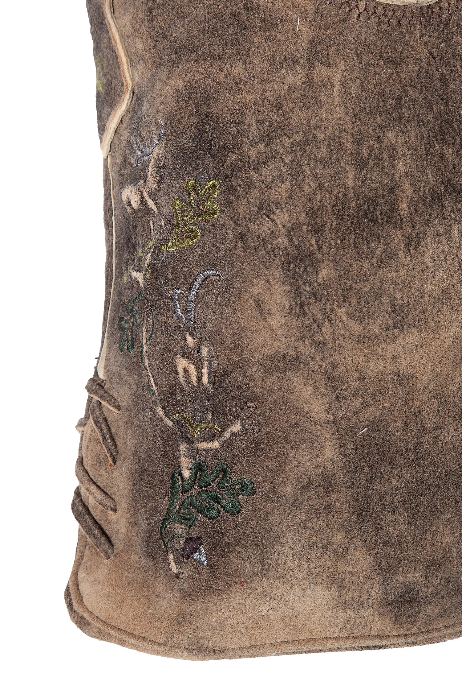 Kurze Lederhose mit Gams und Hirsch - Detail Bein