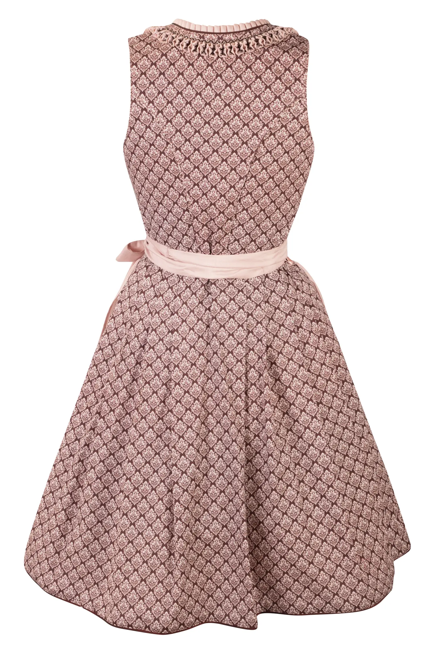 Dirndl in bordeaux mit rosa Schürze - Rückansicht