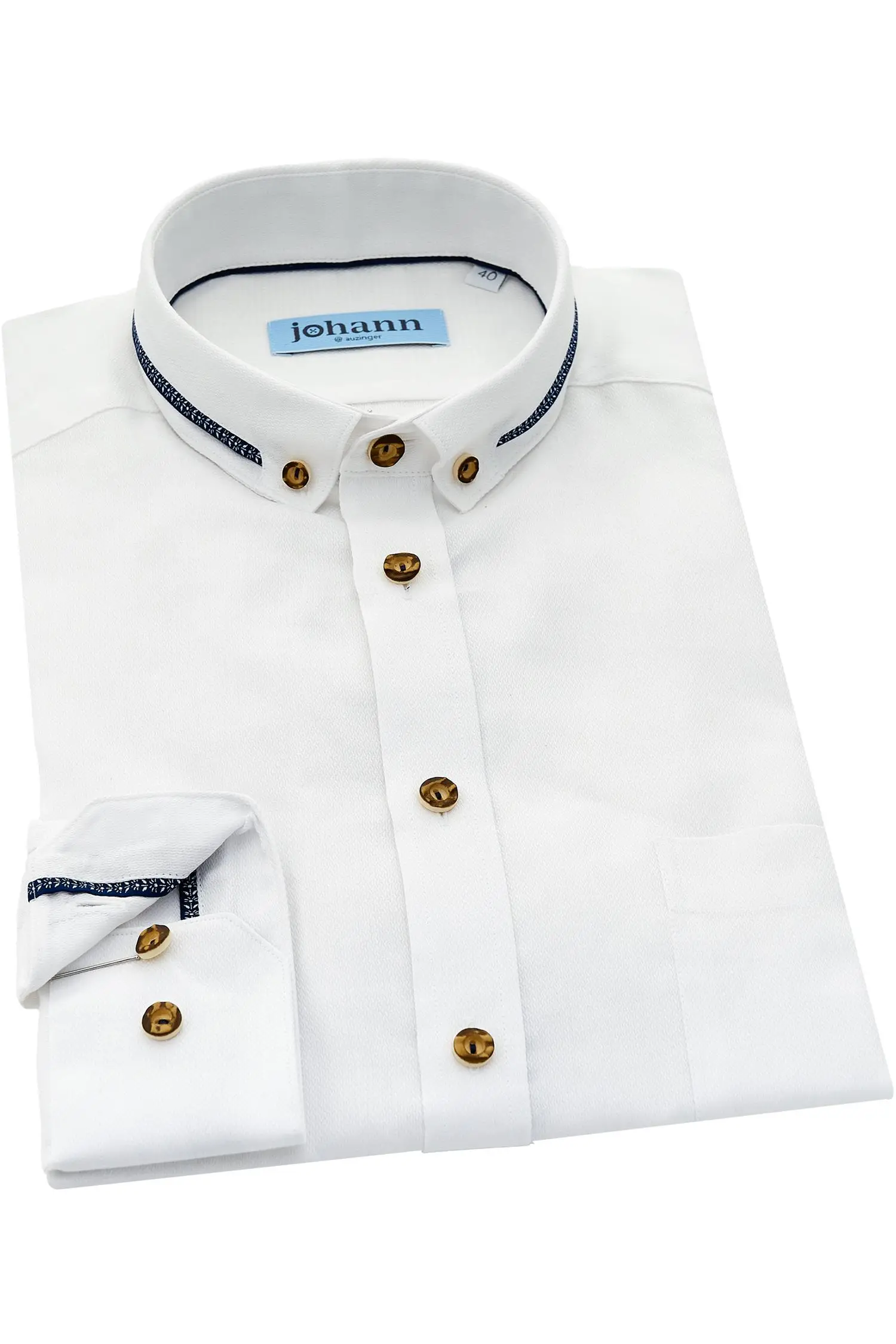 Trachtenhemd von Johann in Weiß mit Dunkelblauen Applikationen Johann Hemd in Weiß mit Blauen Applikationen