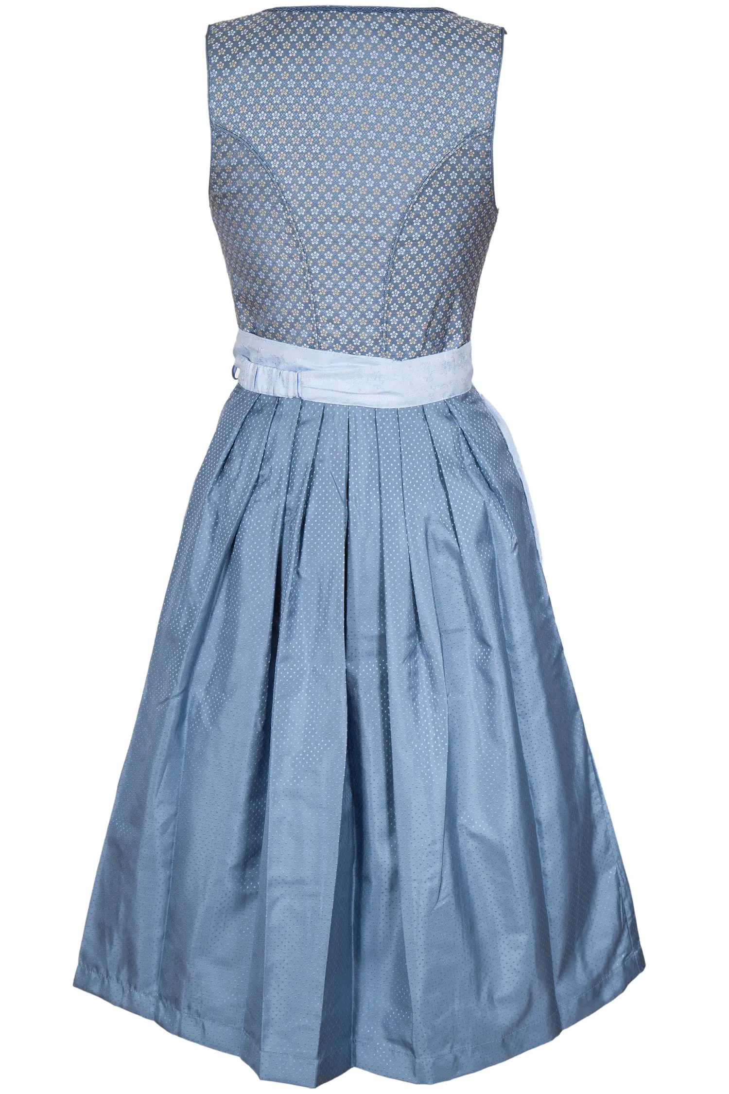 Midi Dirndl in hellblau mit Knöpfen und Blüten hinten