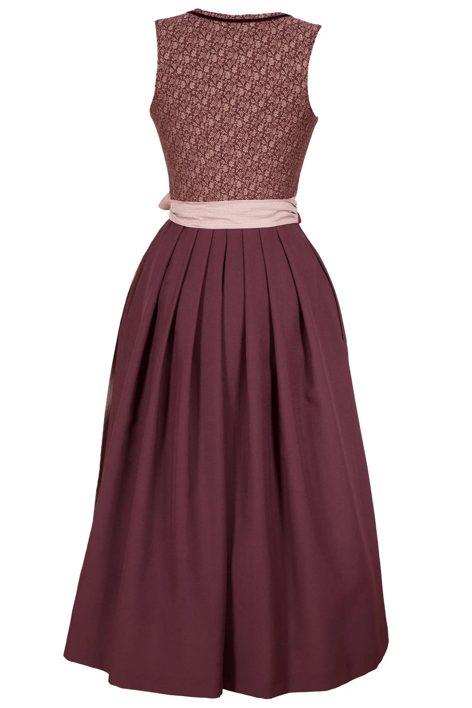 Langes Dirndl in bordeaux und altrosa auch in XXL hinten