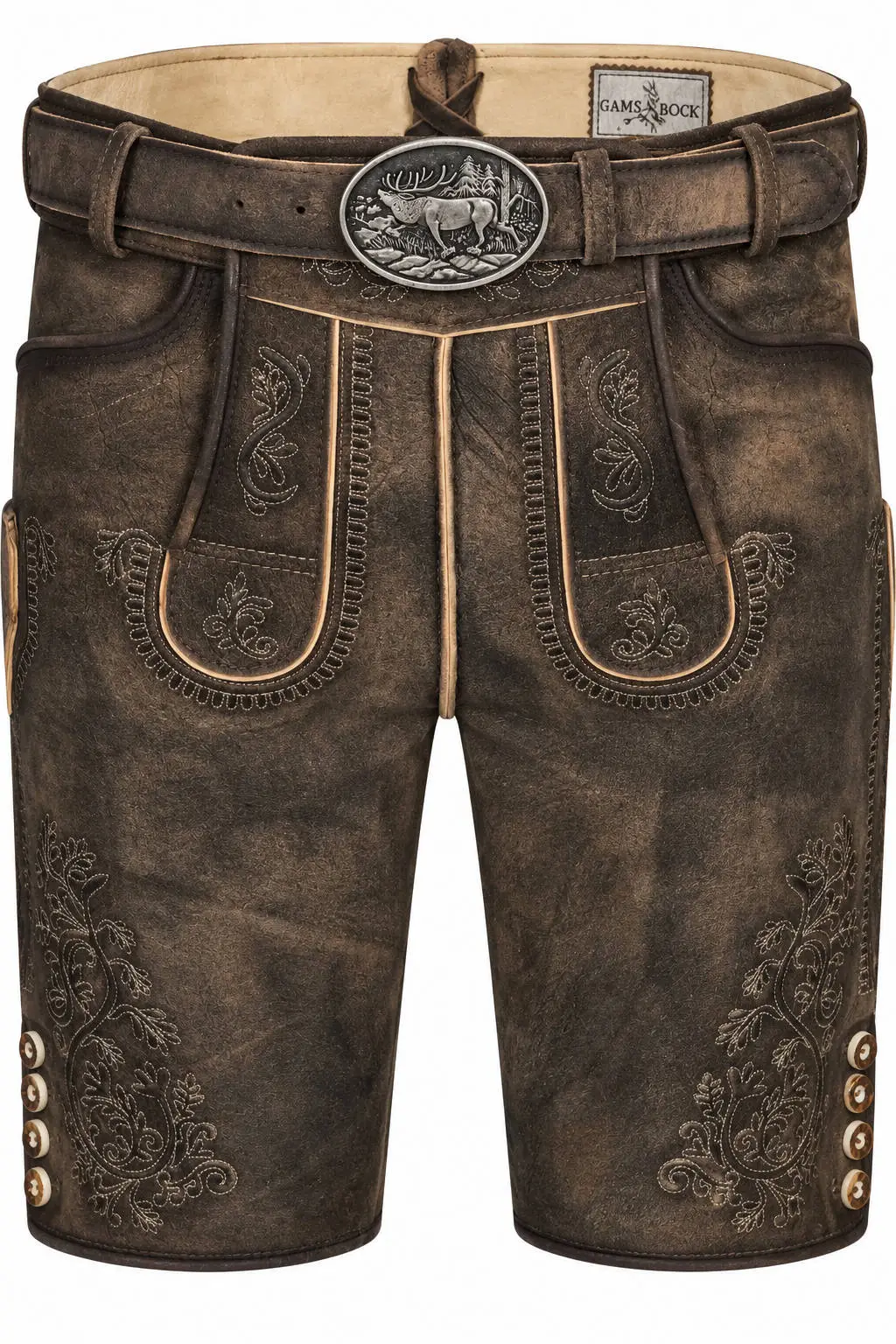 Lederhose Bertl von Gamsbock in Dunkelbraun Lederhose Bertl von Gamsbock in Dunkelbraun