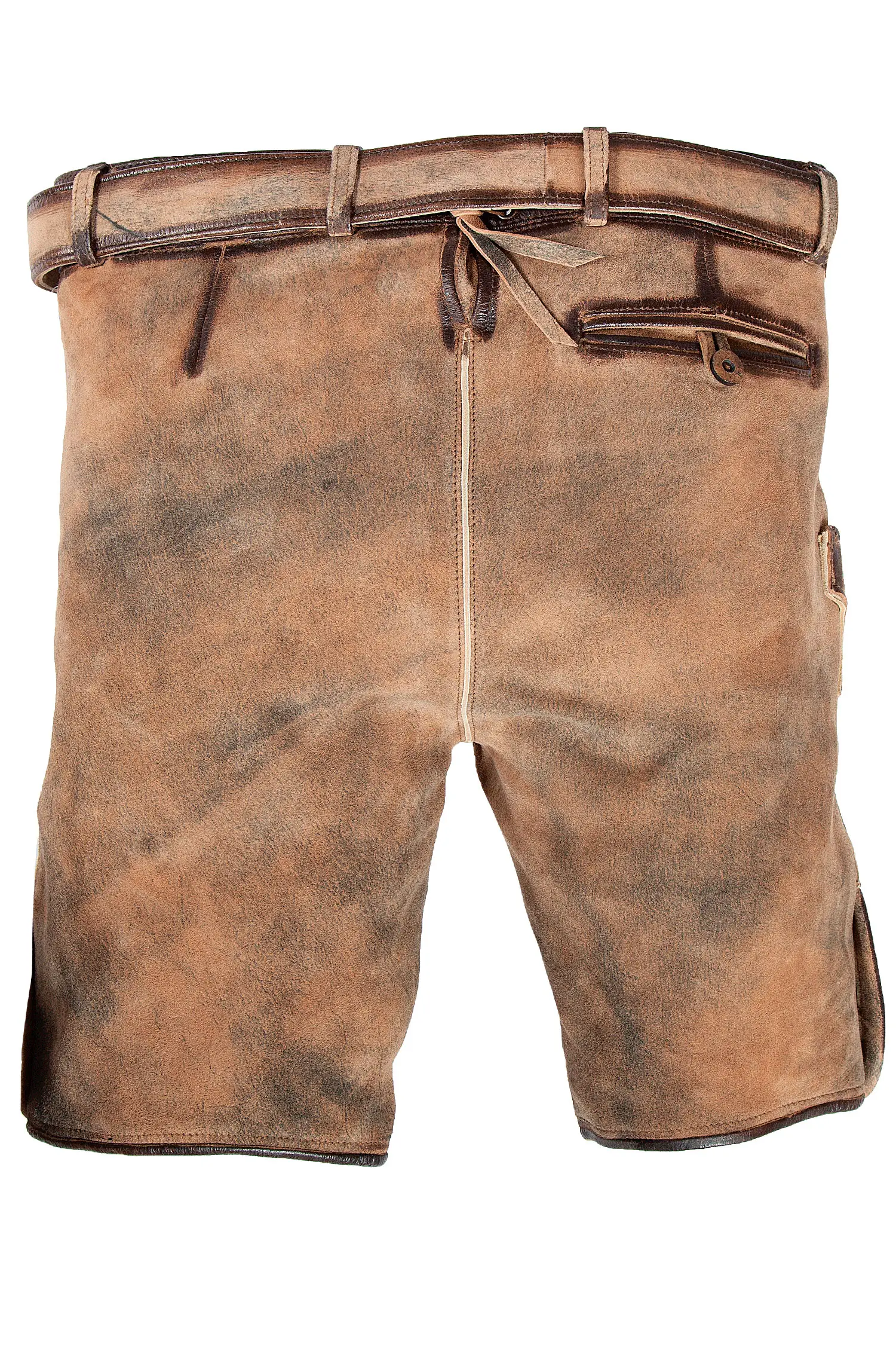 Kurze Lederhose in khaki natur - Rückansicht