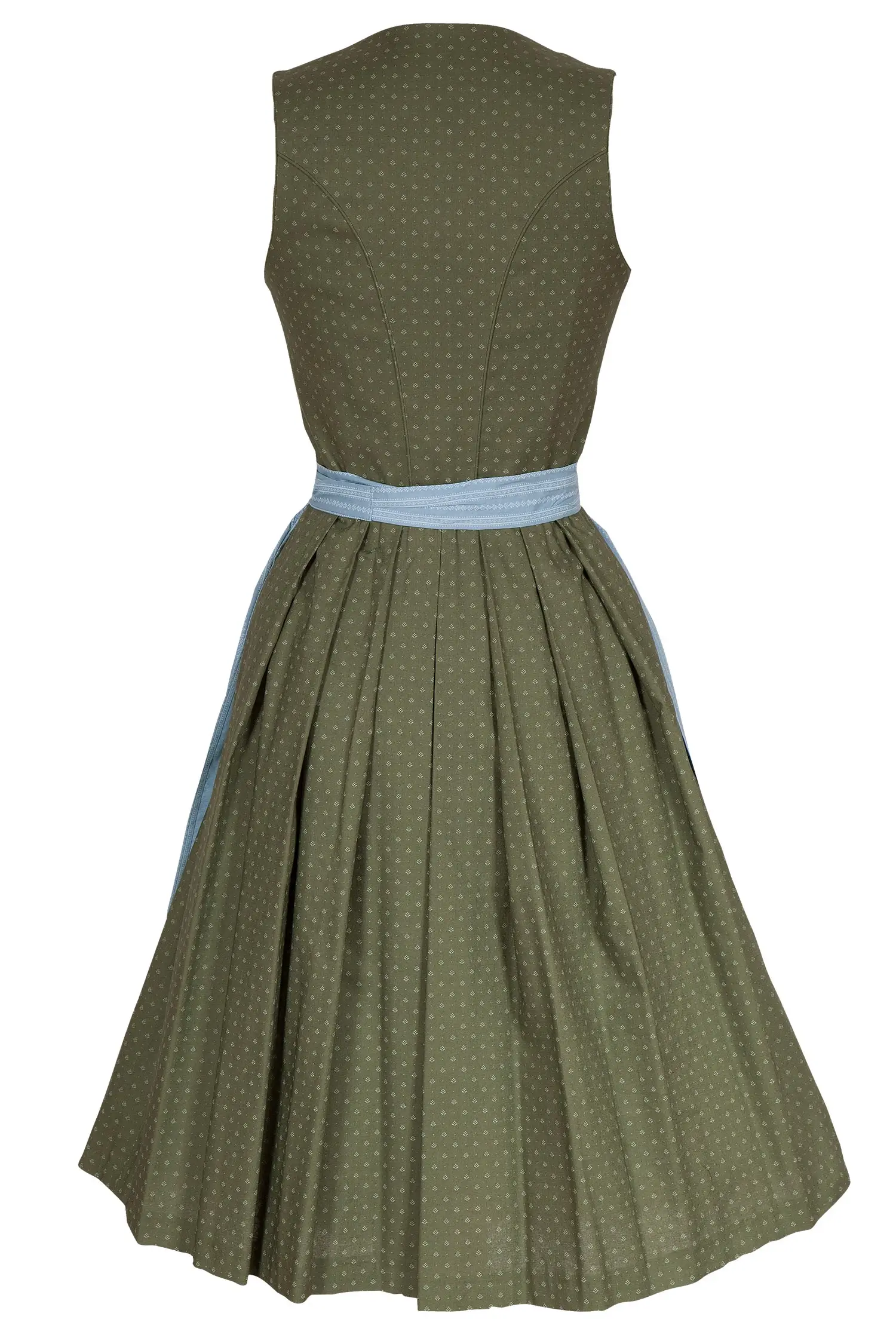 Baumwolldirndl traditionell moosgrün hellblau hinten